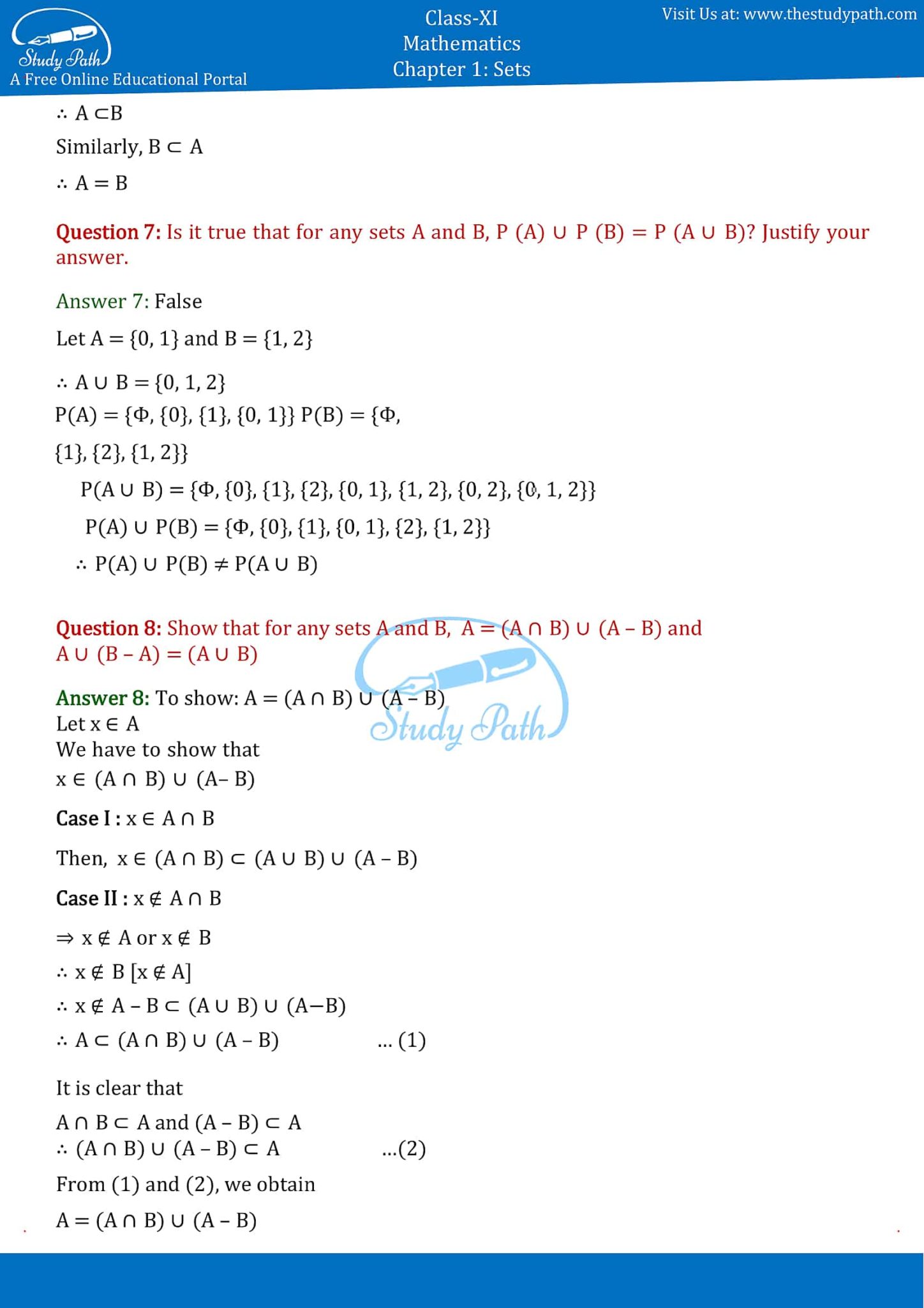 Ncert Solutions For Class Maths Chapter Sets Miscellaneous