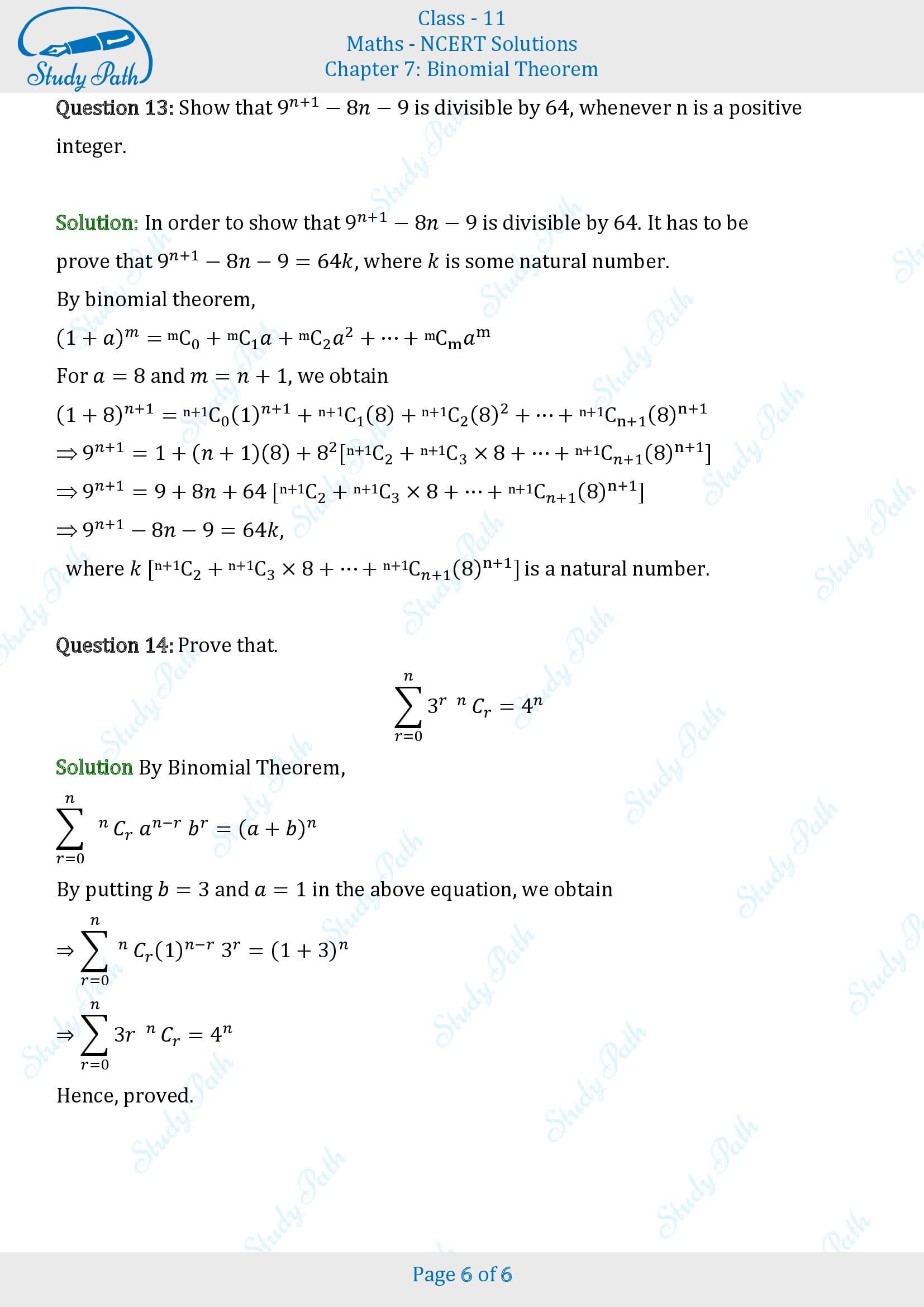 Ncert Solutions For Class Maths Chapter Exercise Binomial