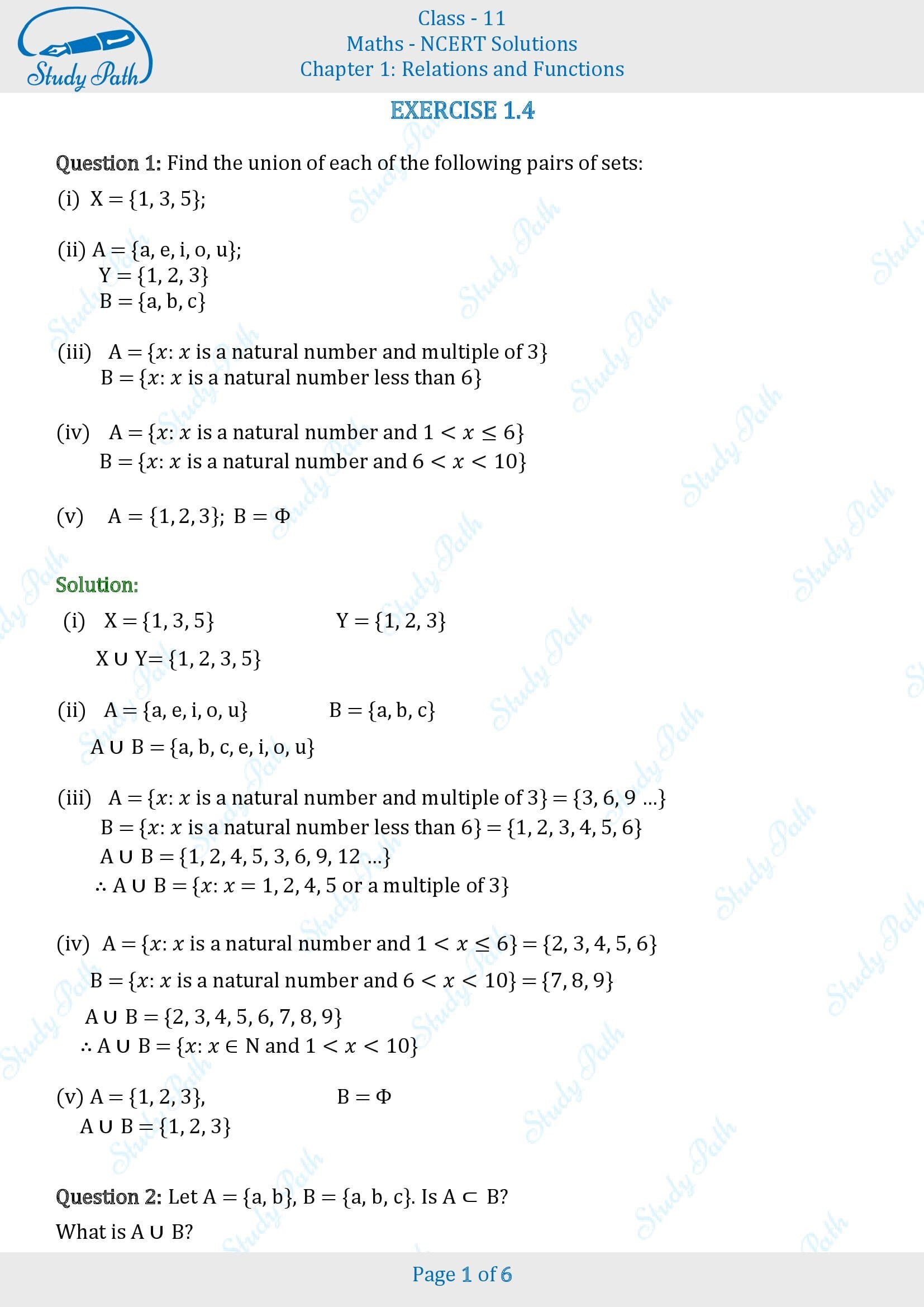 NCERT Solutions for Class 11 Maths Chapter 1 Sets Exercise 1.4 00001