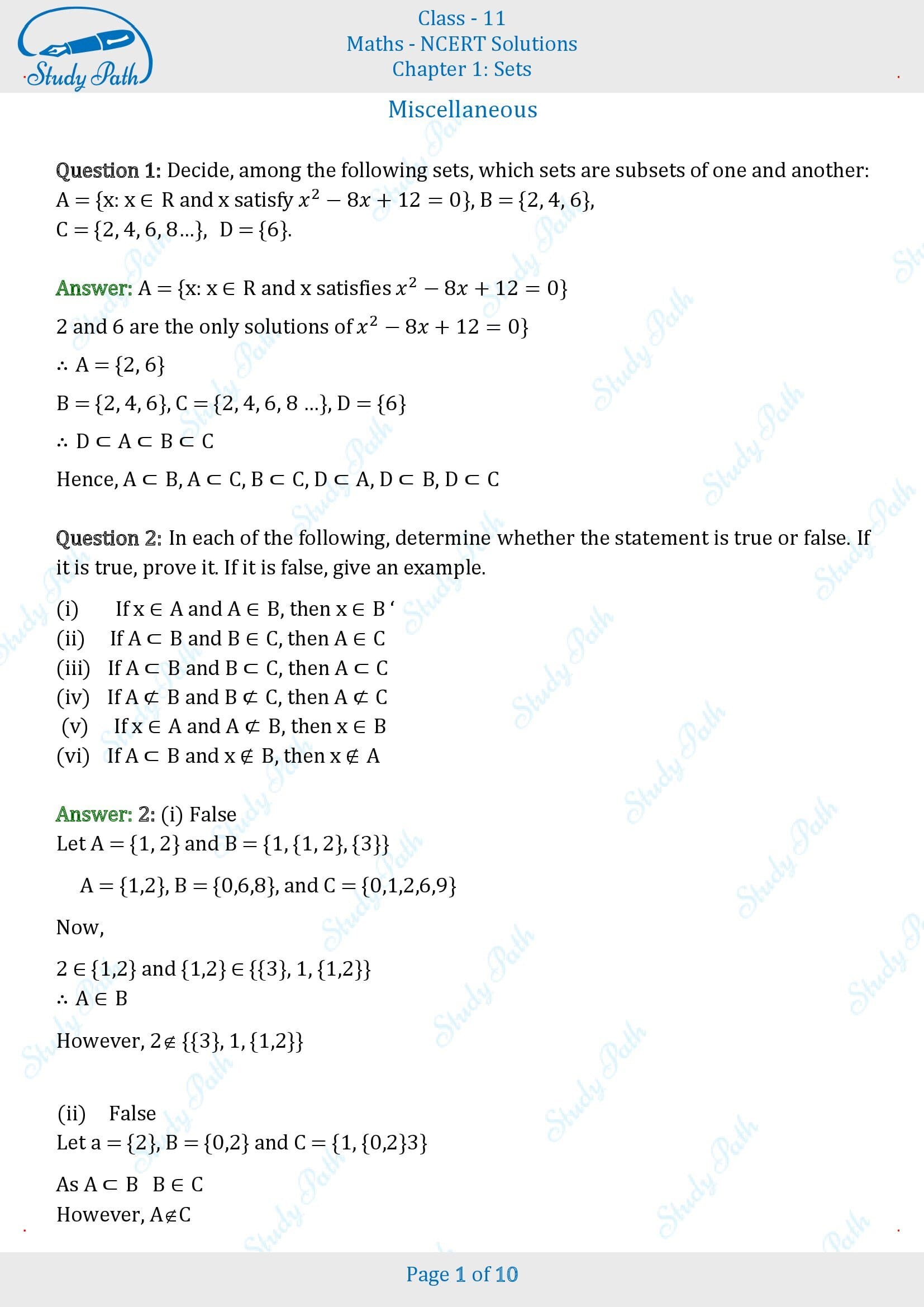 NCERT Solutions for Class 11 Maths Chapter 1 Sets Miscellaneous 1 00001