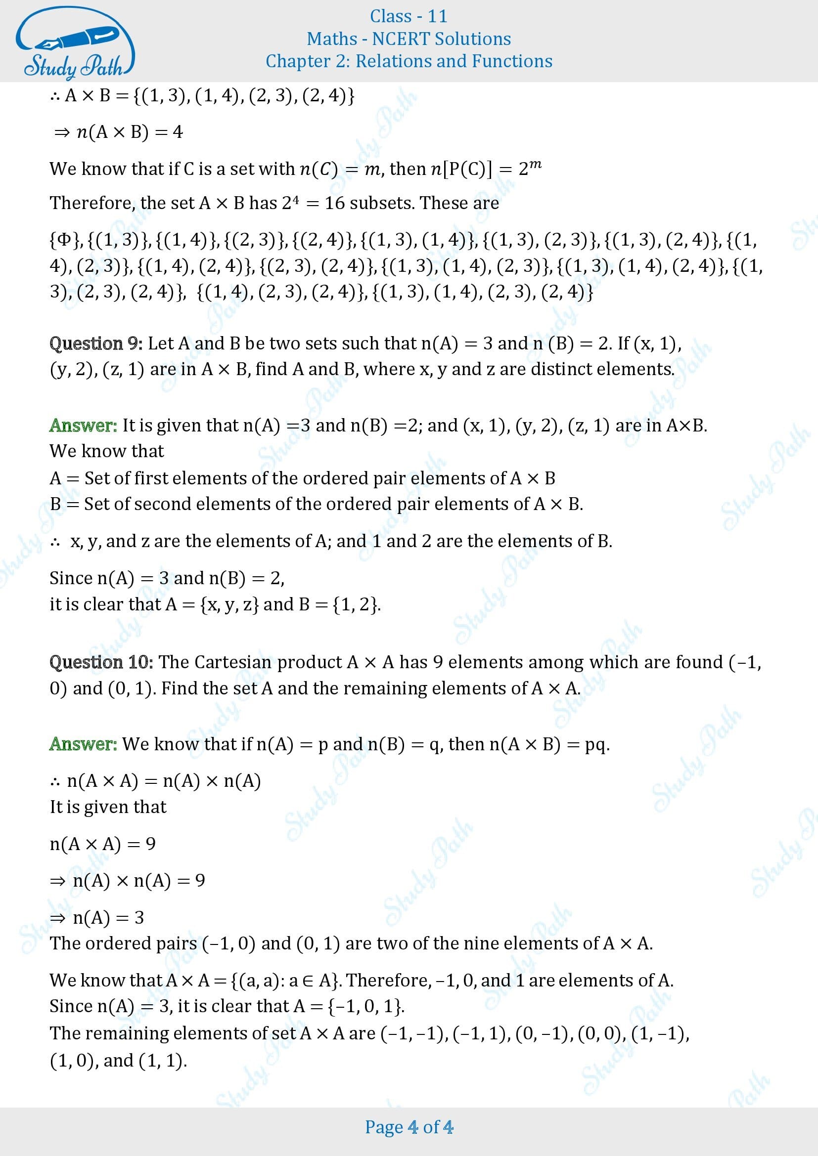 NCERT Solutions for Class 11 Maths Chapter 2 Relations and Functions Exercise 2.1 00004