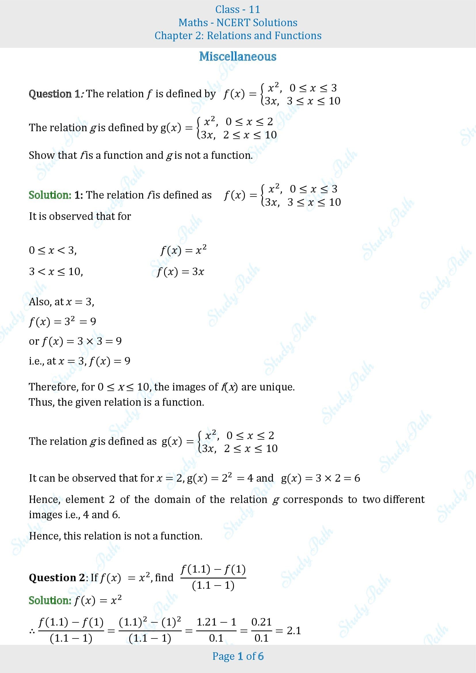 NCERT Solutions for Class 11 Maths Chapter 2 Relations and Functions Miscellaneous 2 00001