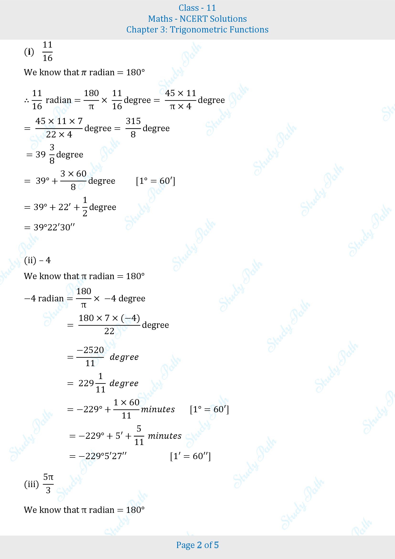 NCERT Solutions for Class 11 Maths Chapter 3 Trigonometric Functions Exercise 3.1 00002