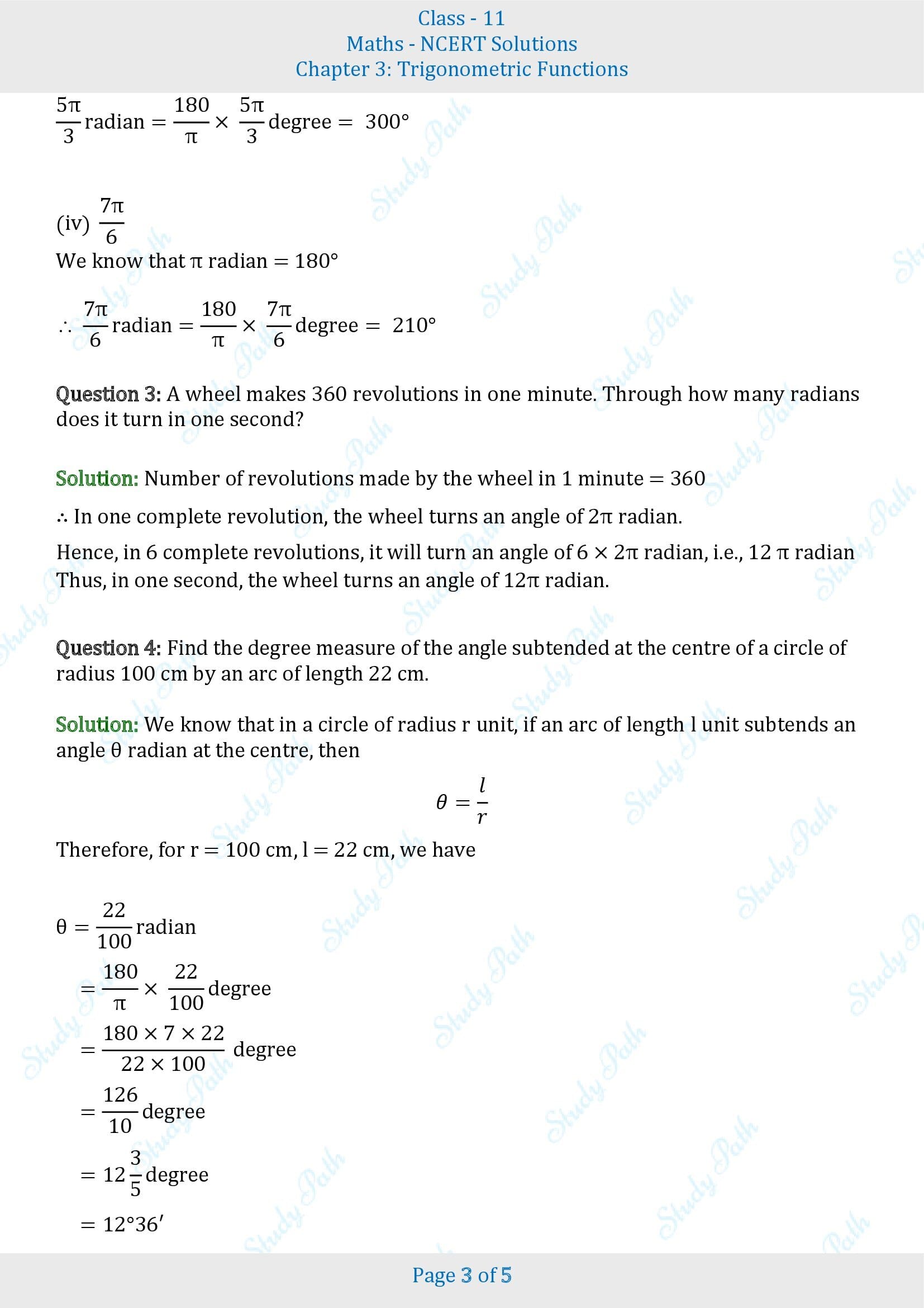 NCERT Solutions for Class 11 Maths Chapter 3 Trigonometric Functions Exercise 3.1 00003