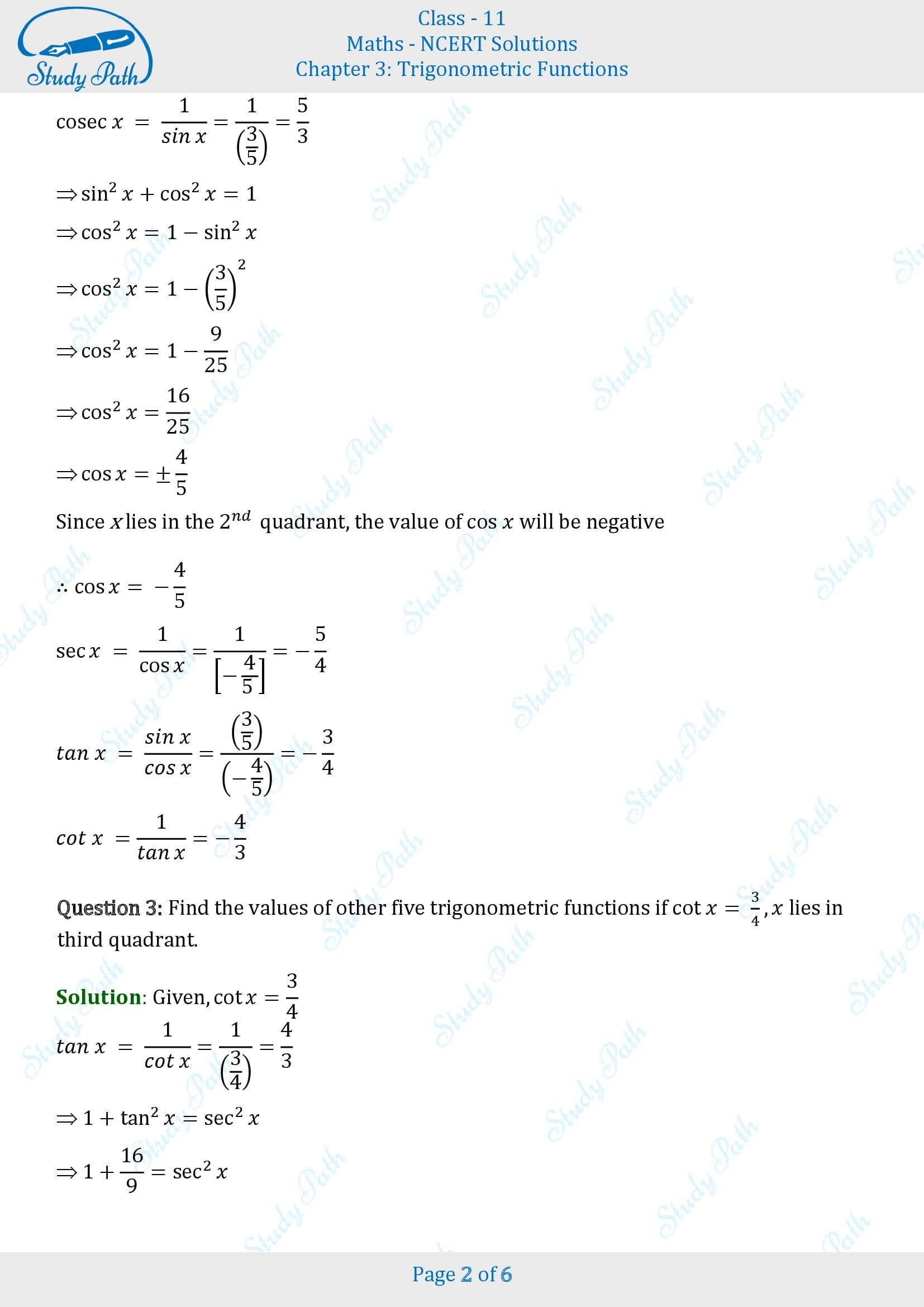 NCERT Solutions for Class 11 Maths Chapter 3 Trigonometric Functions Exercise 3.2 00002