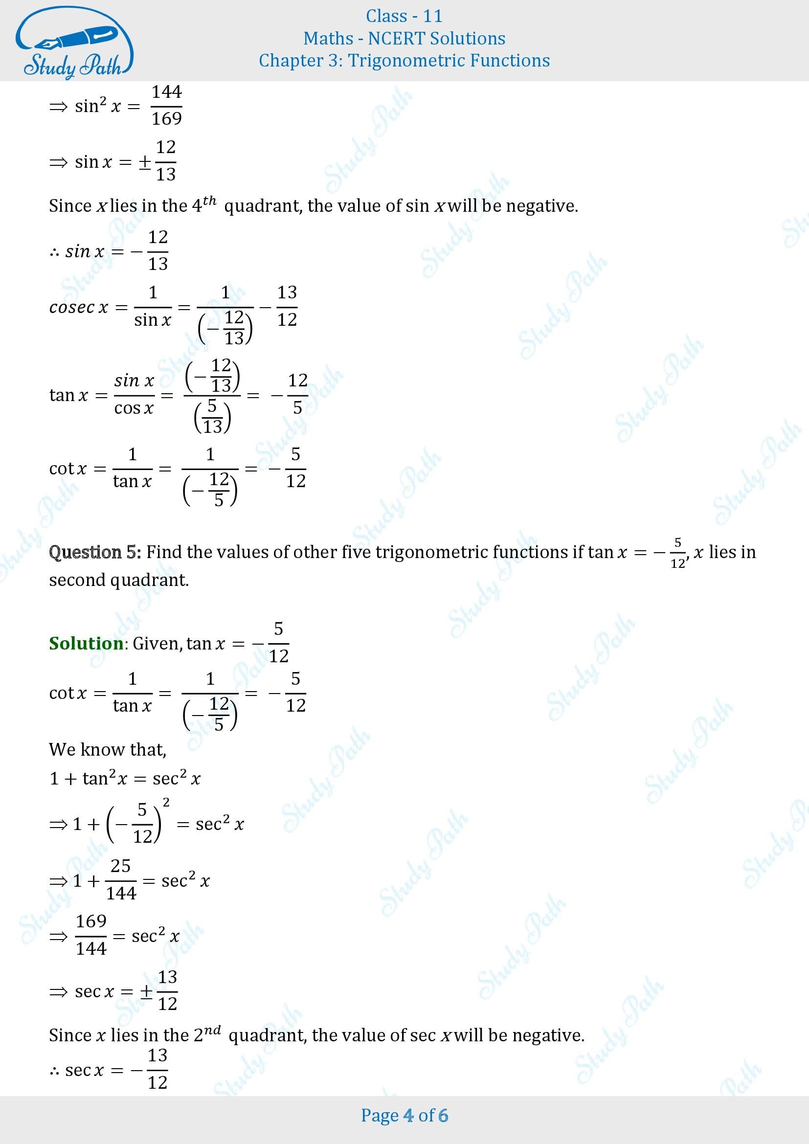 NCERT Solutions for Class 11 Maths Chapter 3 Trigonometric Functions Exercise 3.2 00004