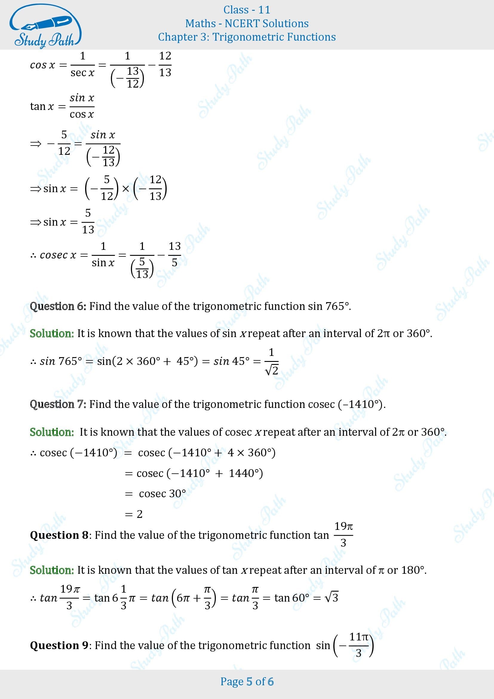 NCERT Solutions for Class 11 Maths Chapter 3 Trigonometric Functions Exercise 3.2 00005