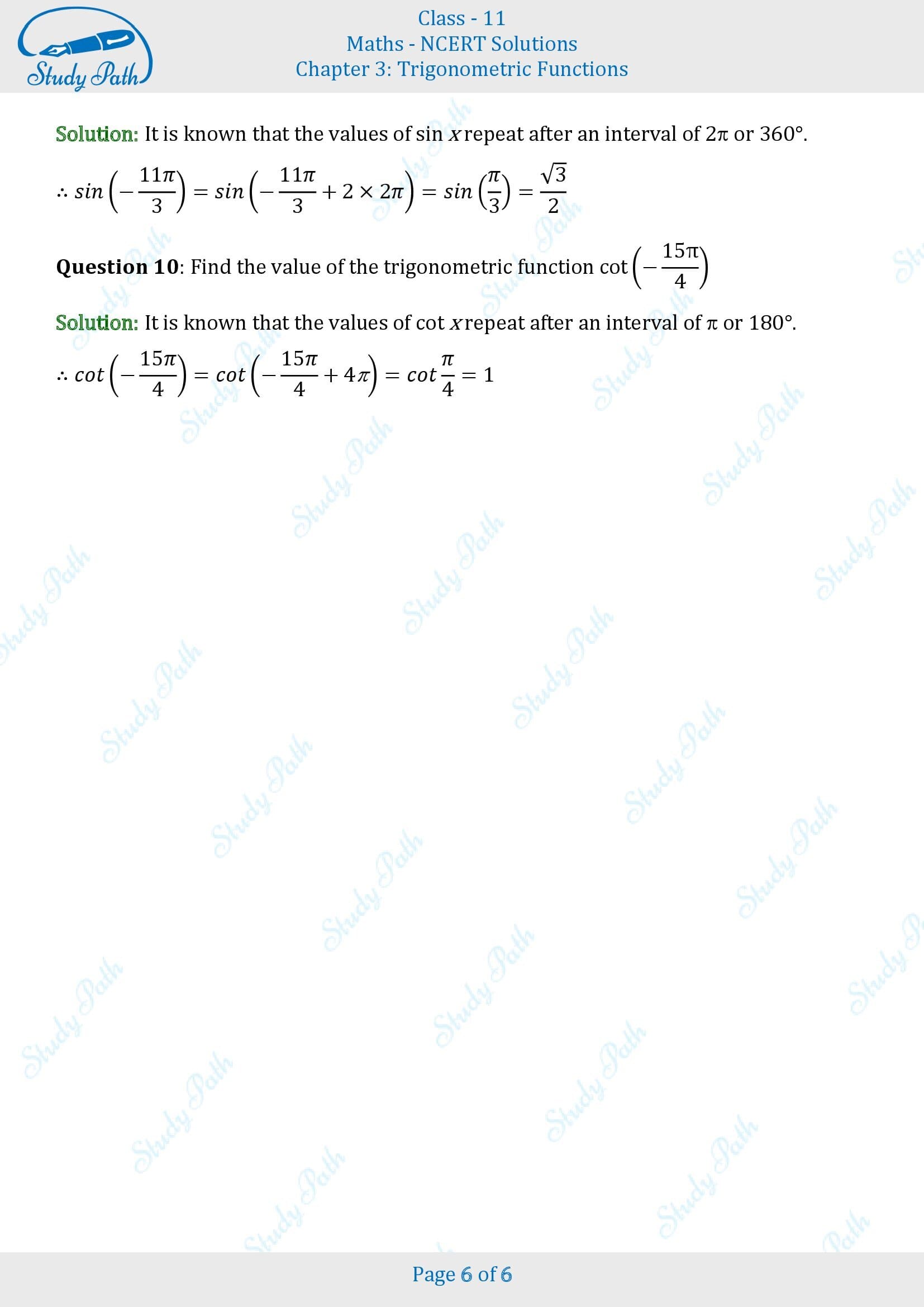 NCERT Solutions for Class 11 Maths Chapter 3 Trigonometric Functions Exercise 3.2 00006