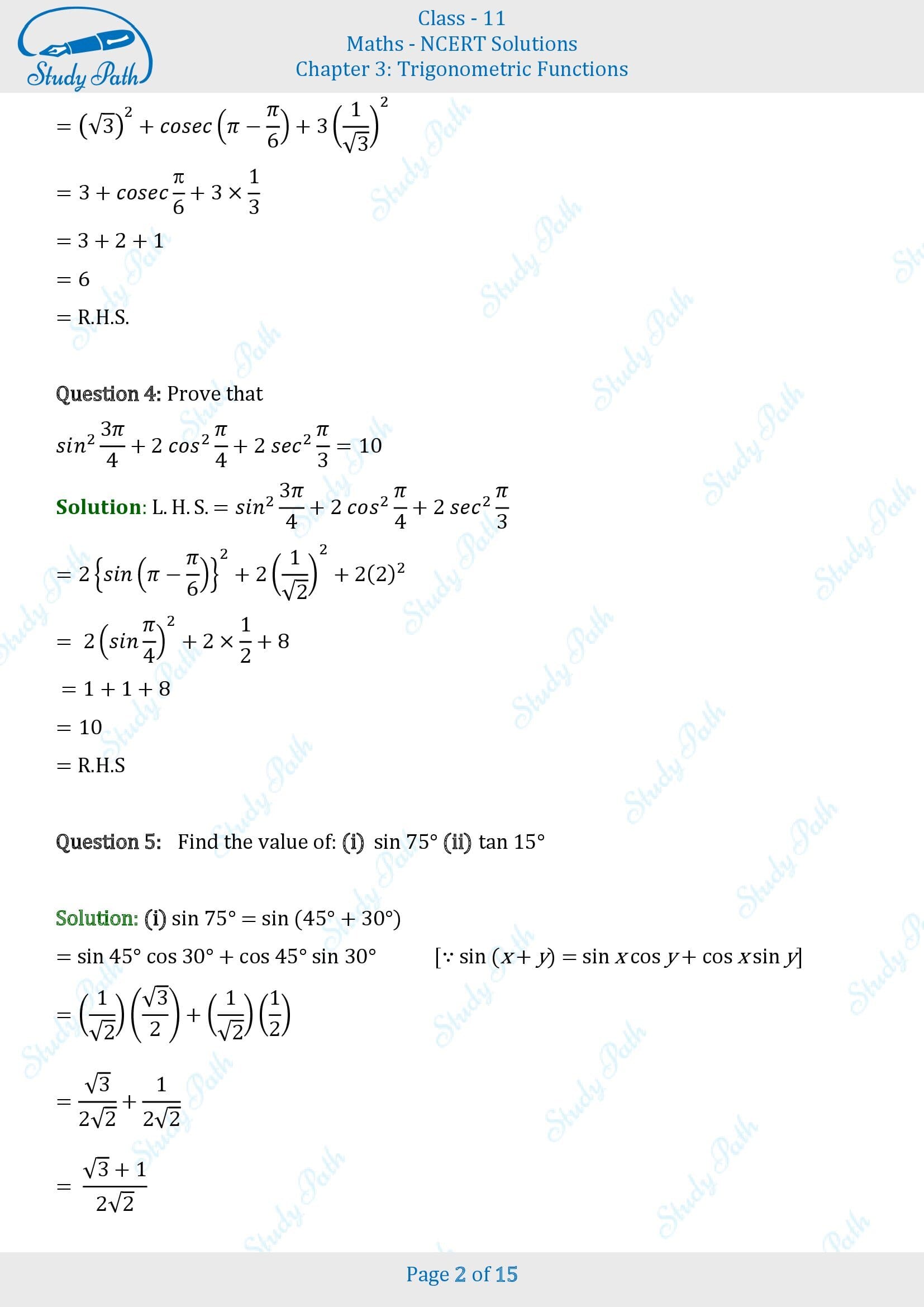 NCERT Solutions for Class 11 Maths Chapter 3 Trigonometric Functions Exercise 3.3 00002