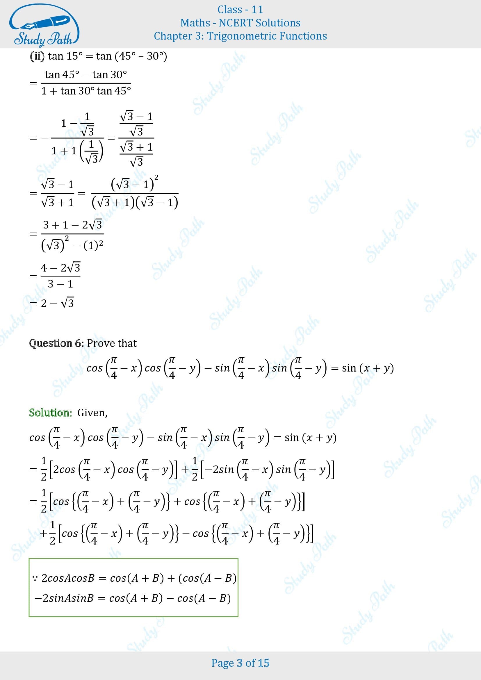 NCERT Solutions for Class 11 Maths Chapter 3 Trigonometric Functions Exercise 3.3 00003