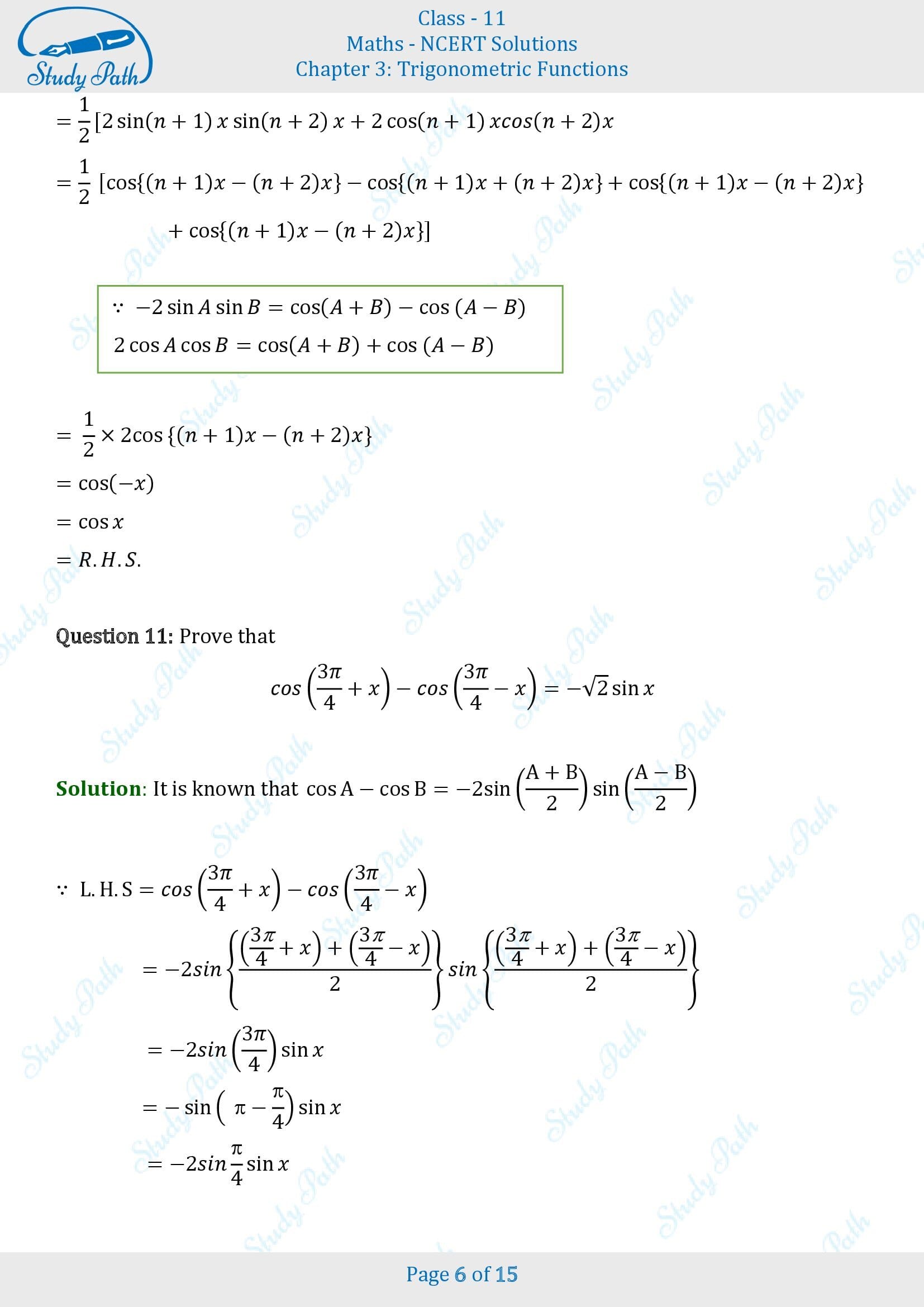 NCERT Solutions for Class 11 Maths Chapter 3 Trigonometric Functions Exercise 3.3 00006