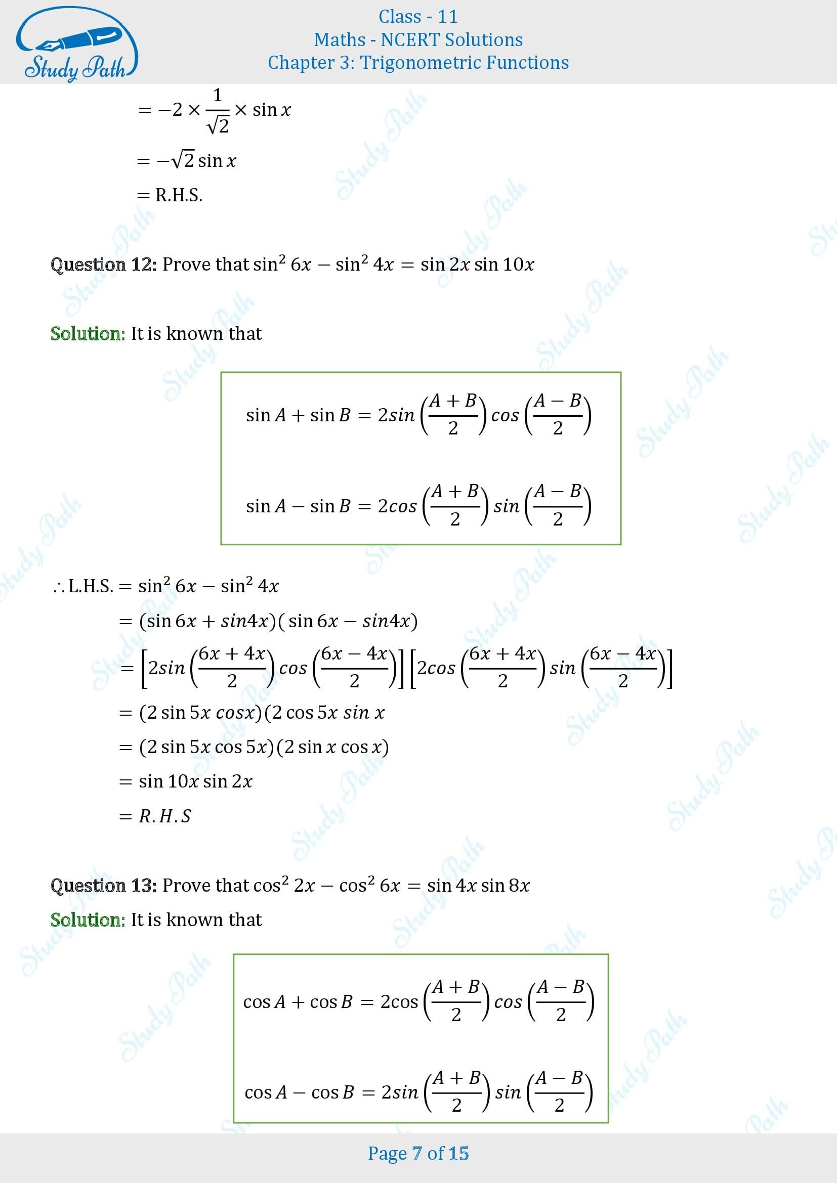 NCERT Solutions for Class 11 Maths Chapter 3 Trigonometric Functions Exercise 3.3 00007