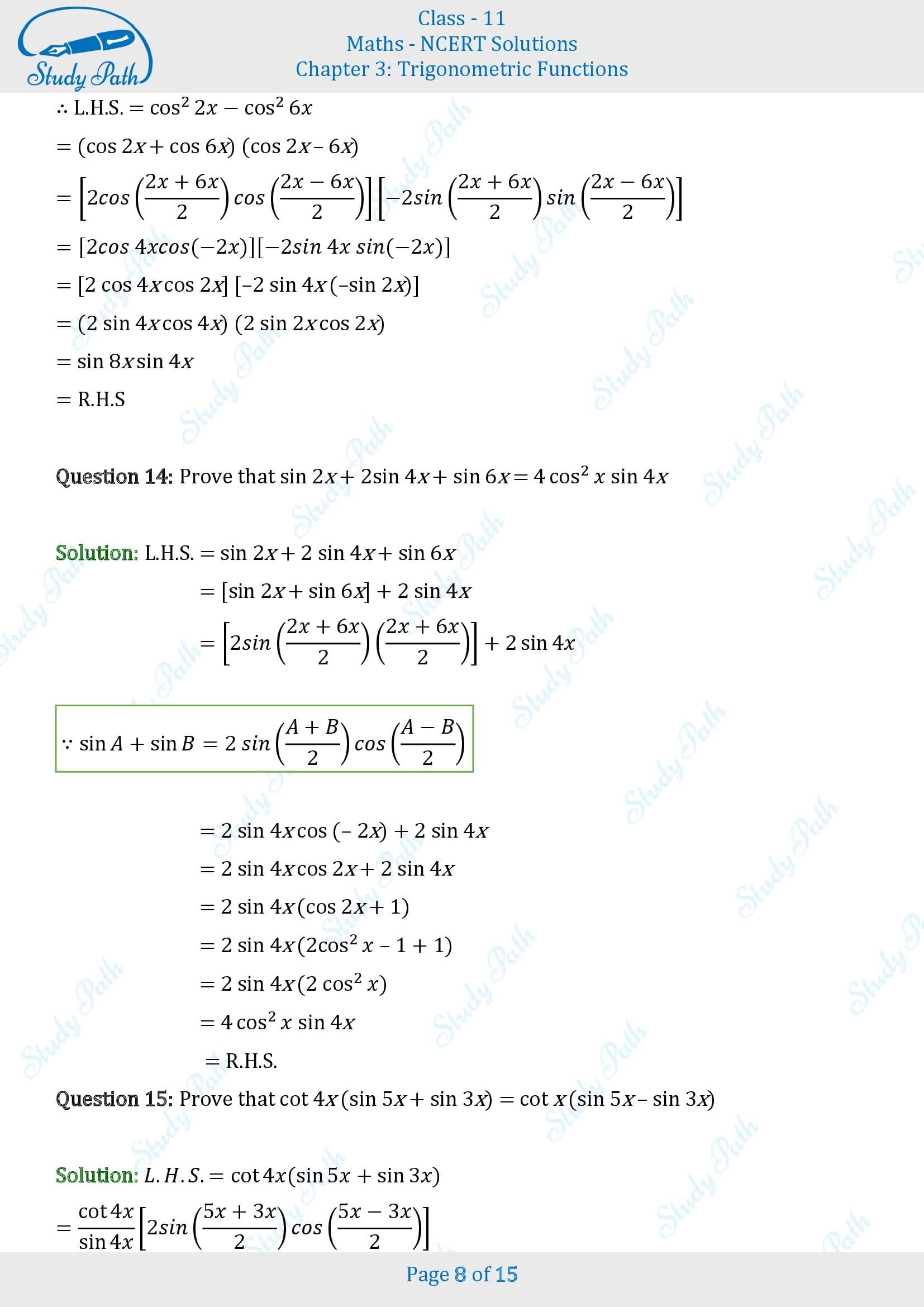 NCERT Solutions for Class 11 Maths Chapter 3 Trigonometric Functions Exercise 3.3 00008