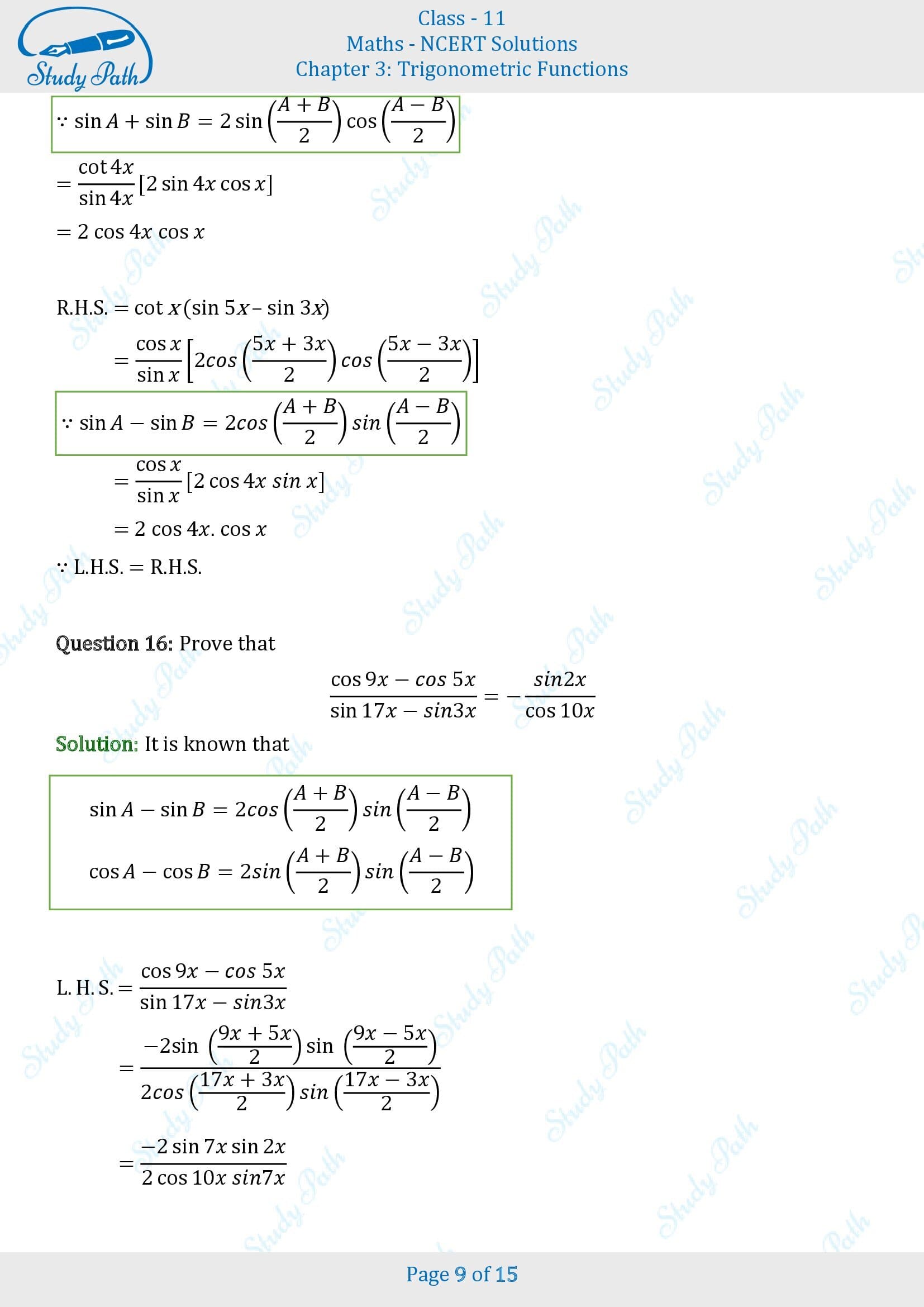 NCERT Solutions for Class 11 Maths Chapter 3 Trigonometric Functions Exercise 3.3 00009