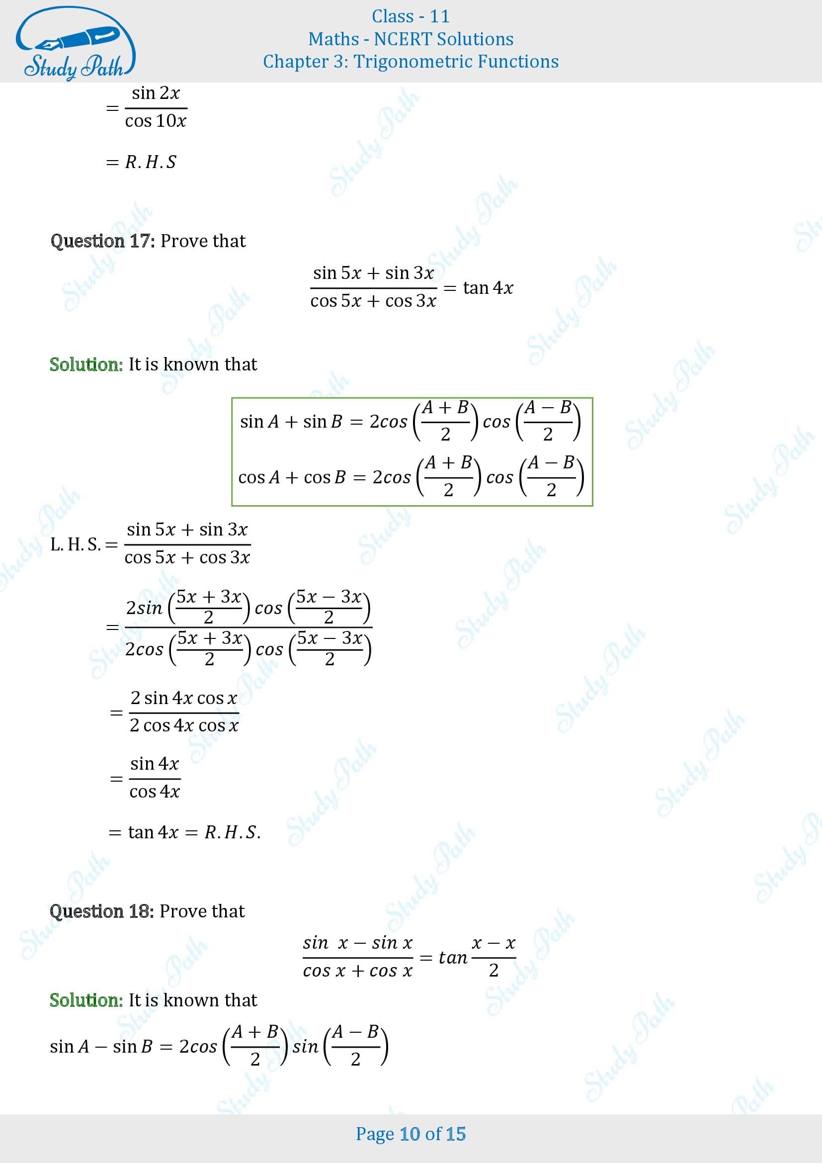 NCERT Solutions for Class 11 Maths Chapter 3 Trigonometric Functions Exercise 3.3 00010