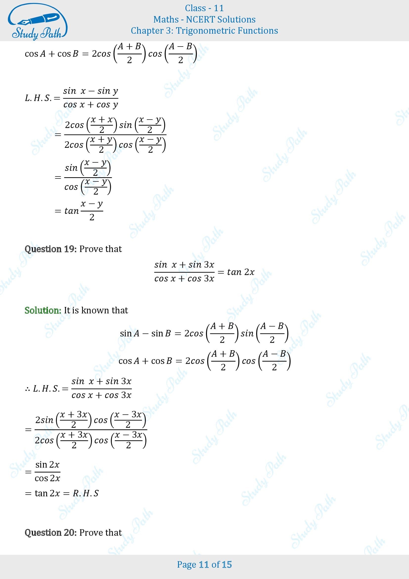 NCERT Solutions for Class 11 Maths Chapter 3 Trigonometric Functions Exercise 3.3 00011