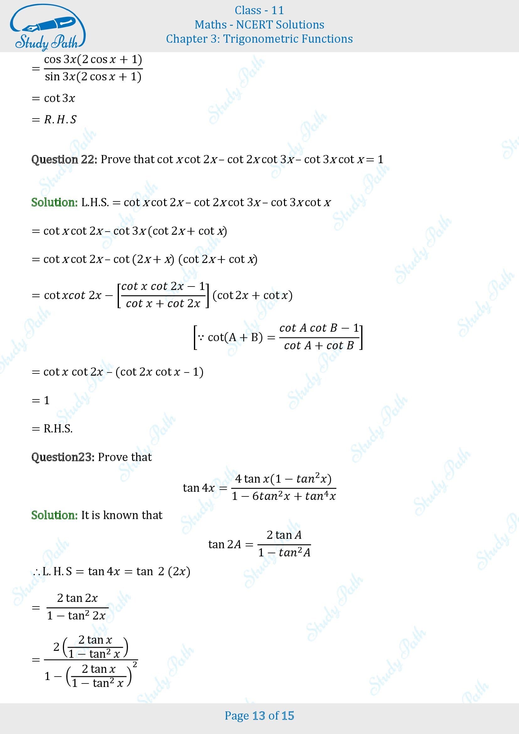 NCERT Solutions for Class 11 Maths Chapter 3 Trigonometric Functions Exercise 3.3 00013