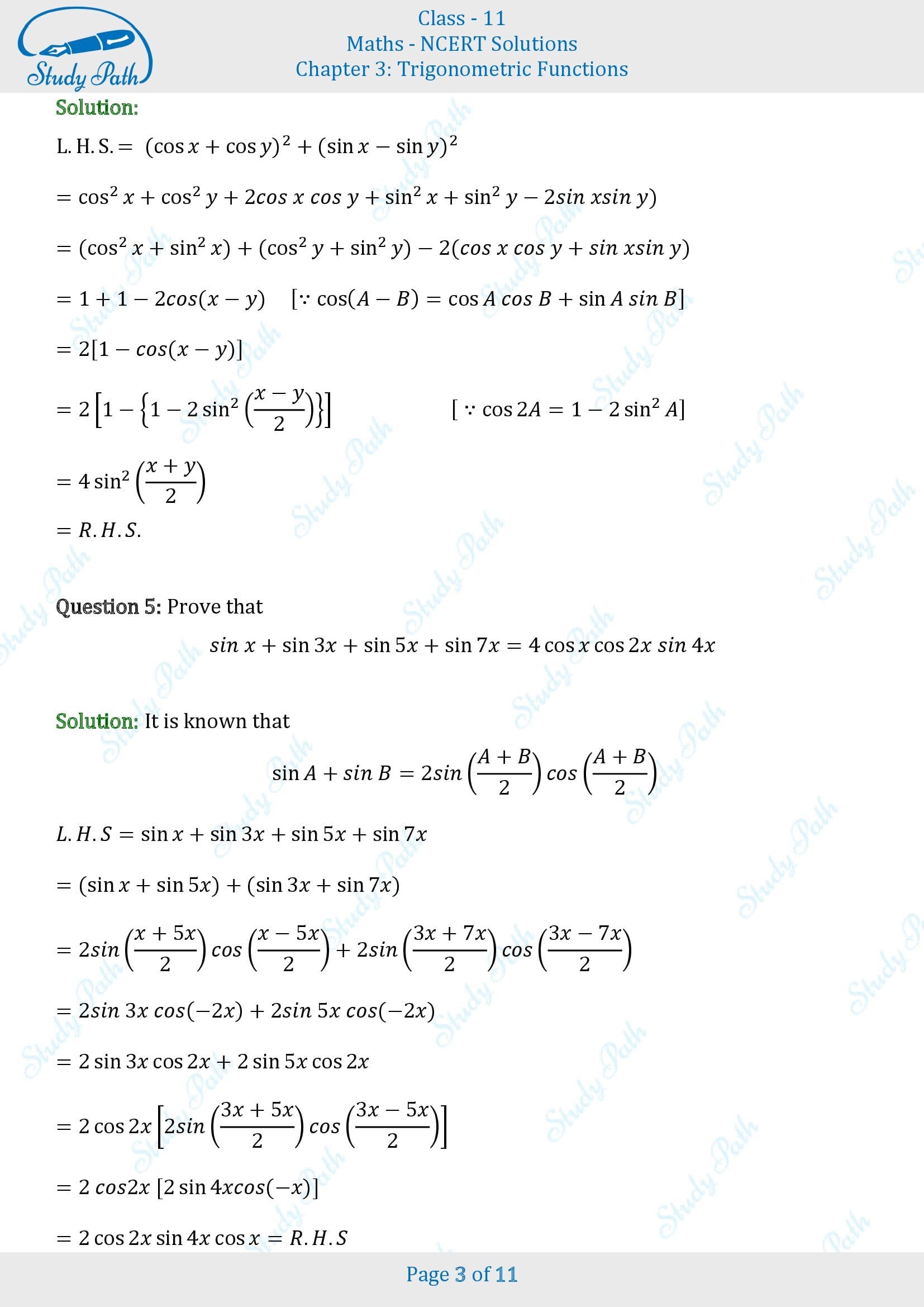 NCERT Solutions for Class 11 Maths Chapter 3 Trigonometric Functions Miscellaneous 3 00003