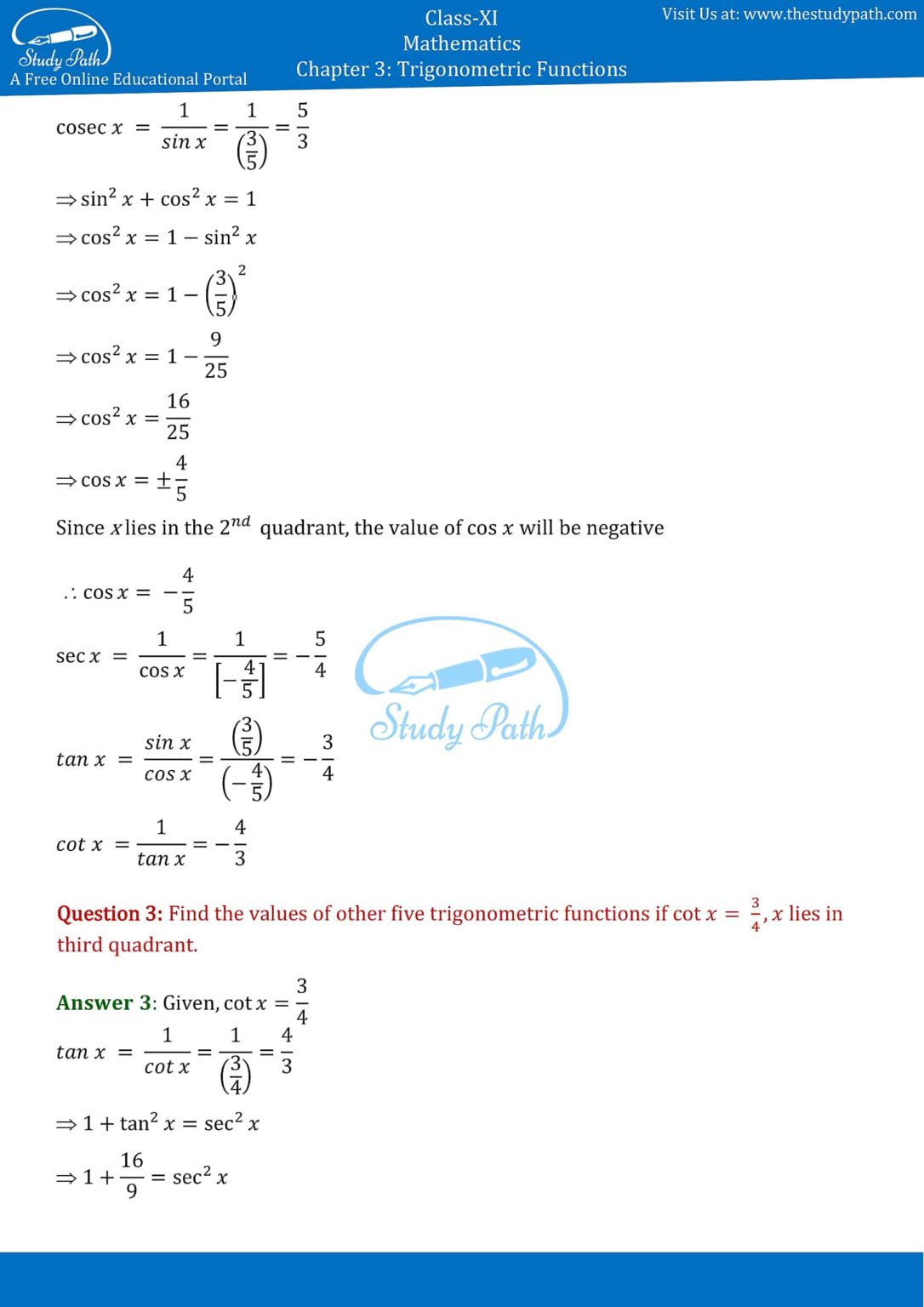 NCERT Solutions Class 11 Maths Chapter 3 Exercise 3.2 – Study Path