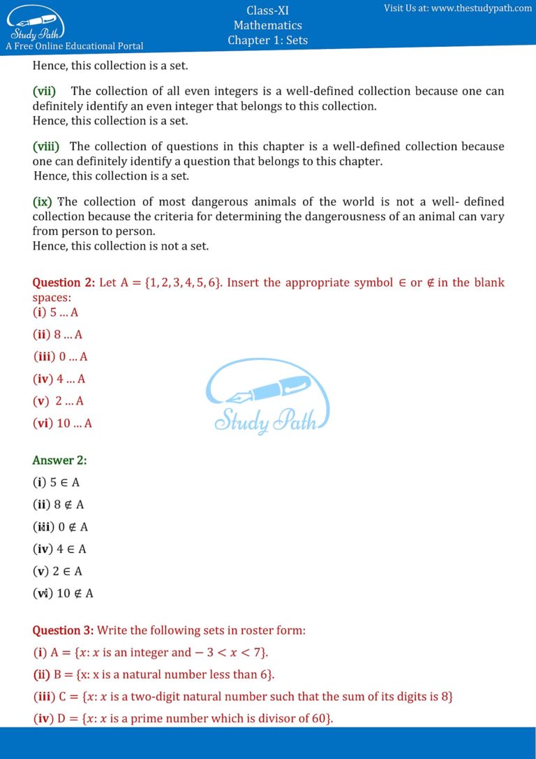 NCERT Solutions For Class 11 Maths Chapter 1 Sets Exercise 1.1 – Study Path