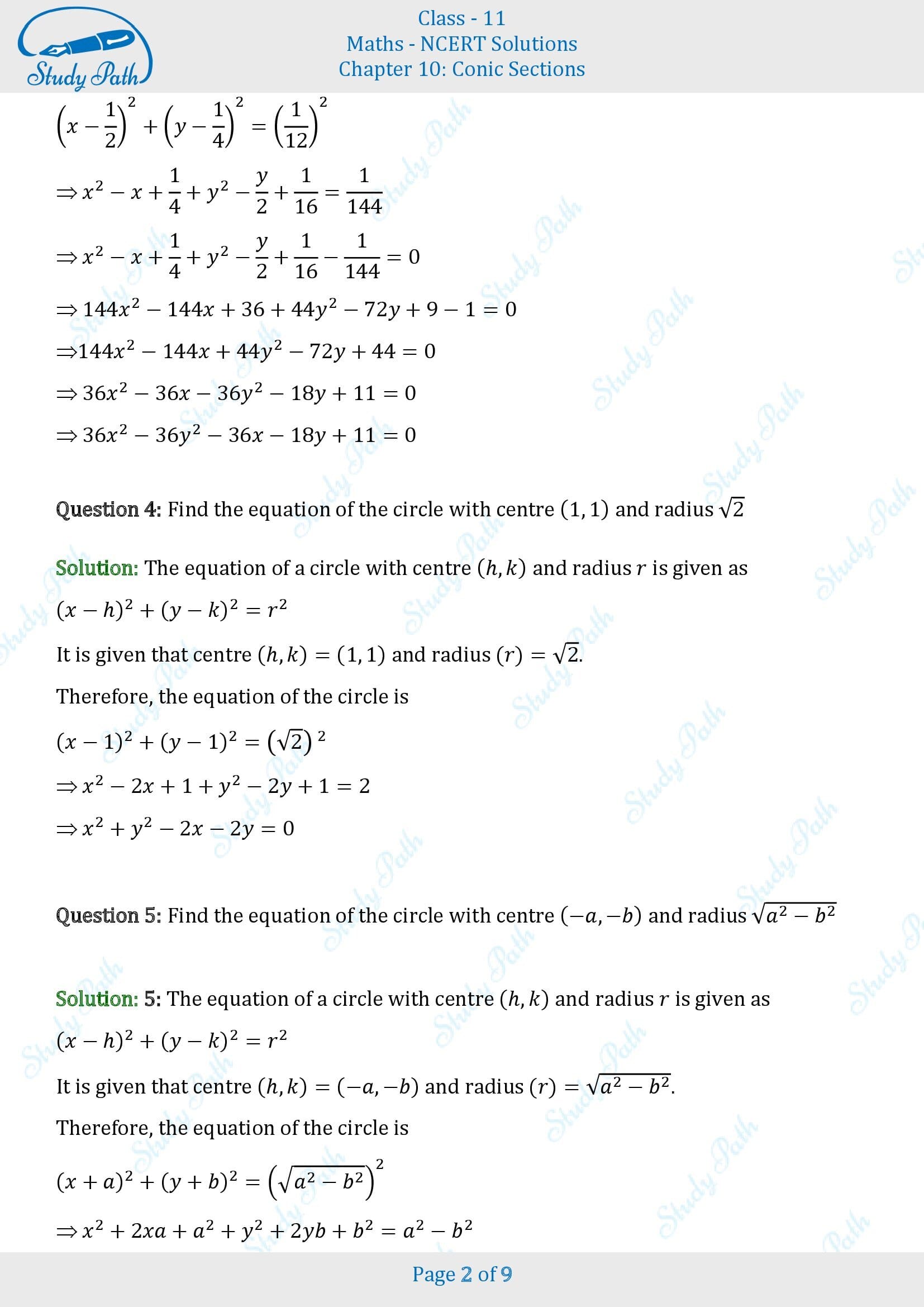 NCERT Solutions for Class 11 Maths Chapter 10 Conic Sections Exercise 10.1 00002