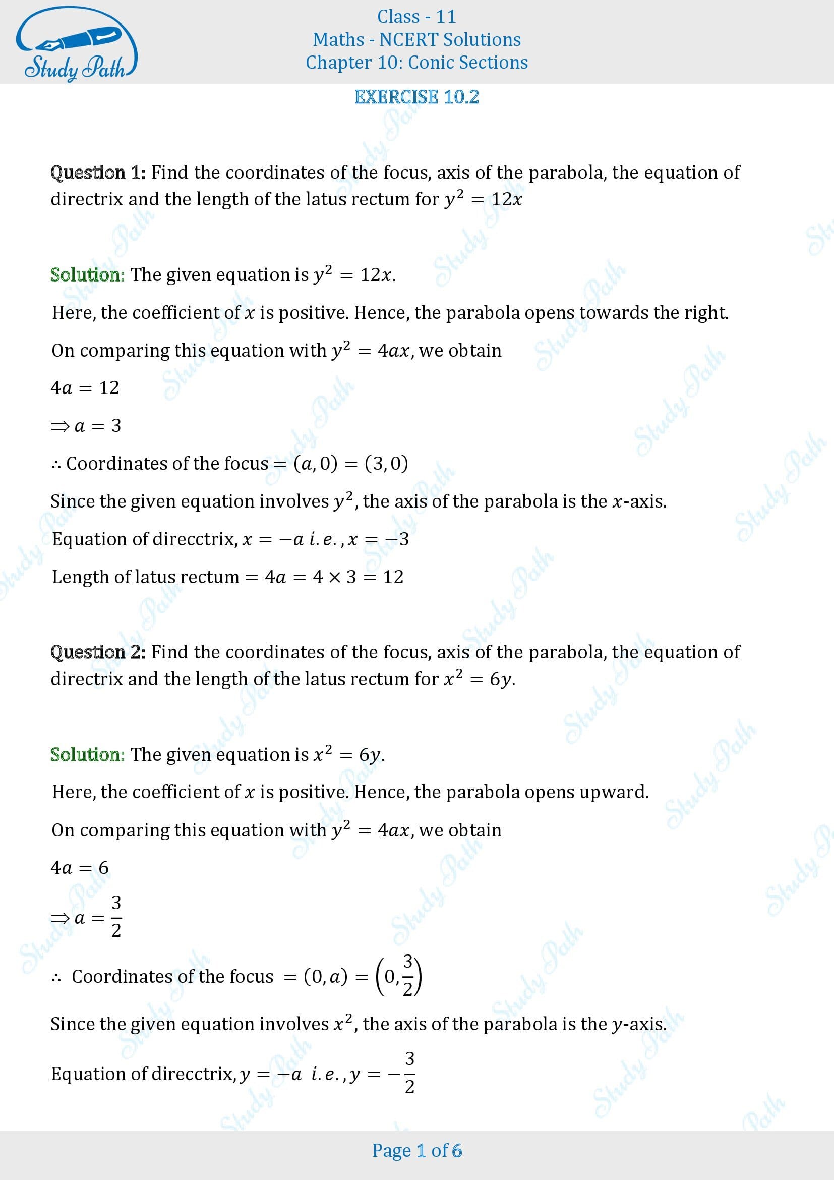 NCERT Solutions for Class 11 Maths Chapter 10 Conic Sections Exercise 10.2 00001