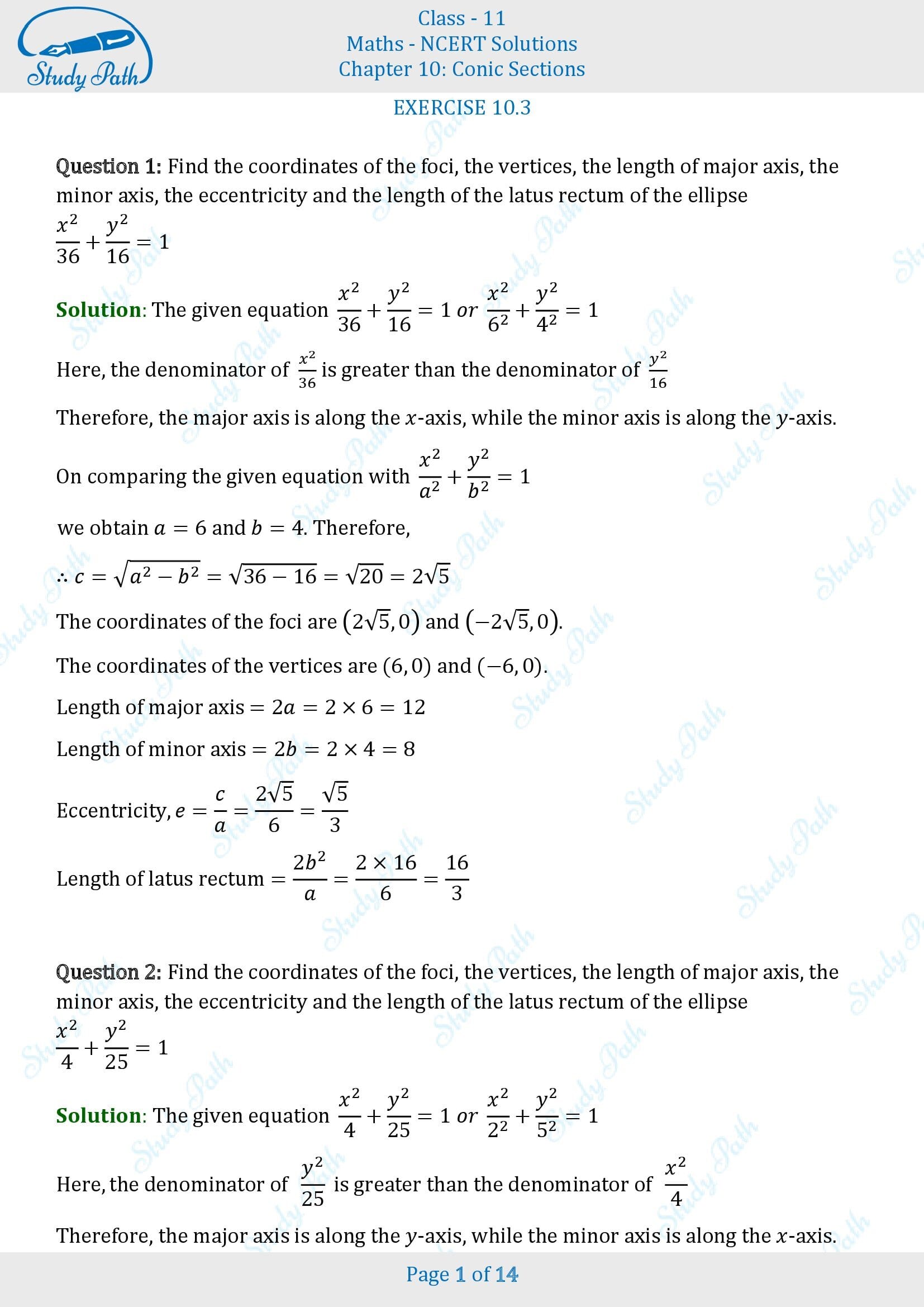 NCERT Solutions for Class 11 Maths Chapter 10 Conic Sections Exercise 10.3 00001