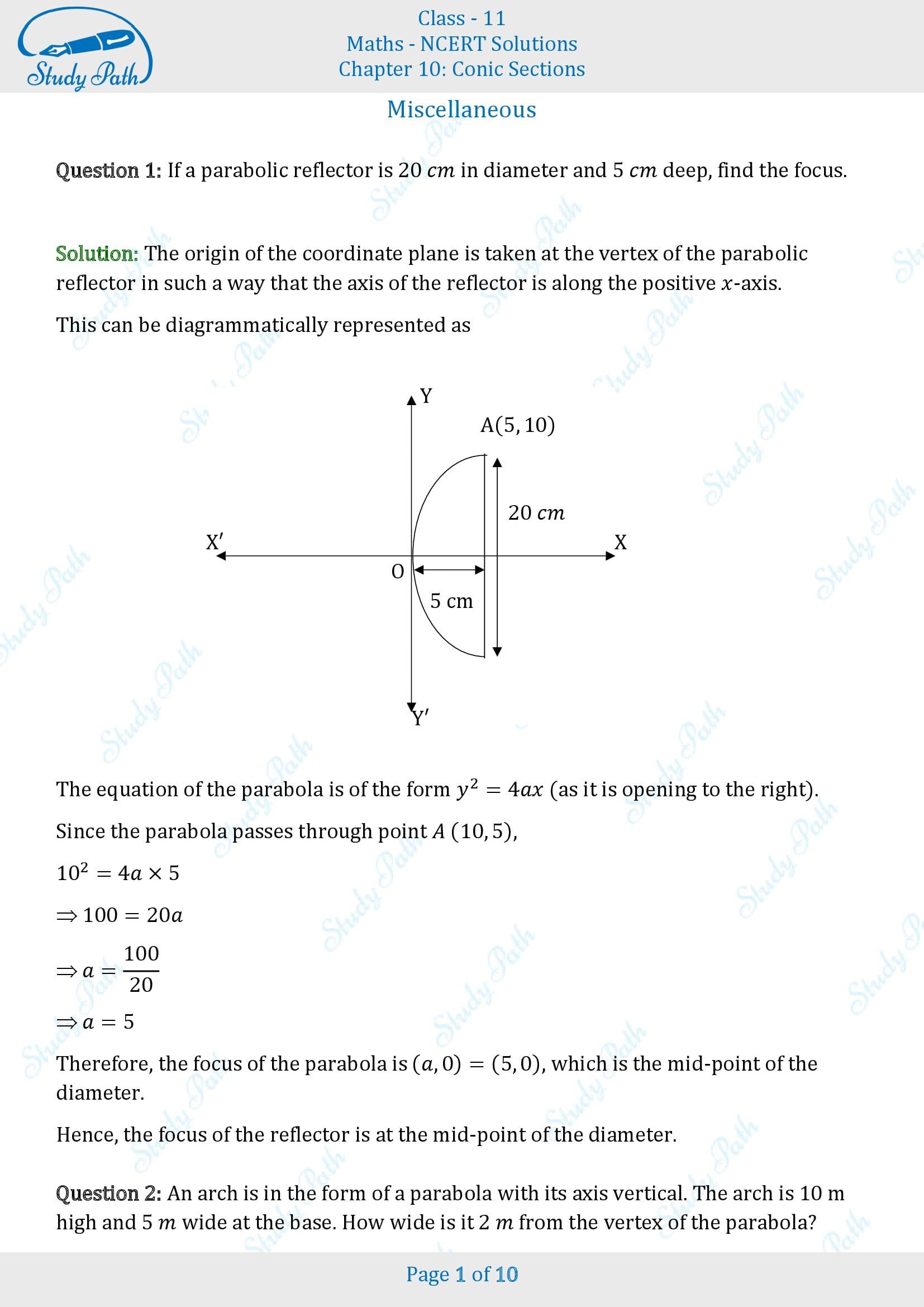 NCERT Solutions for Class 11 Maths Chapter 10 Conic Sections Miscellaneous 10 00001