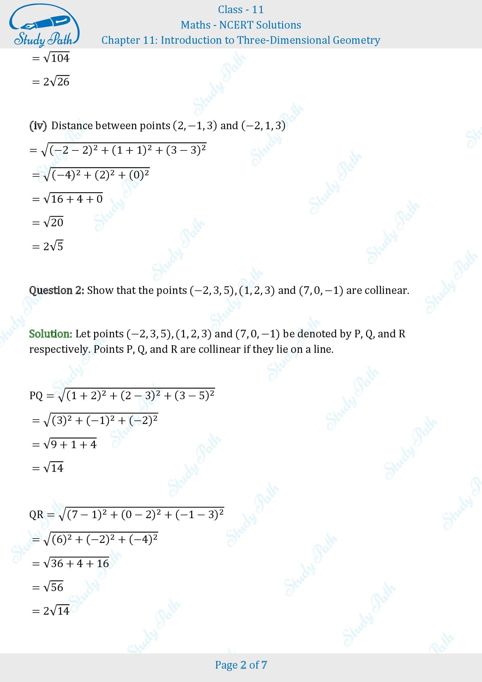 NCERT Solutions for Class 11 Maths Chapter 11 Introduction to Three Dimentional Geometry Exercise 11.2 00002