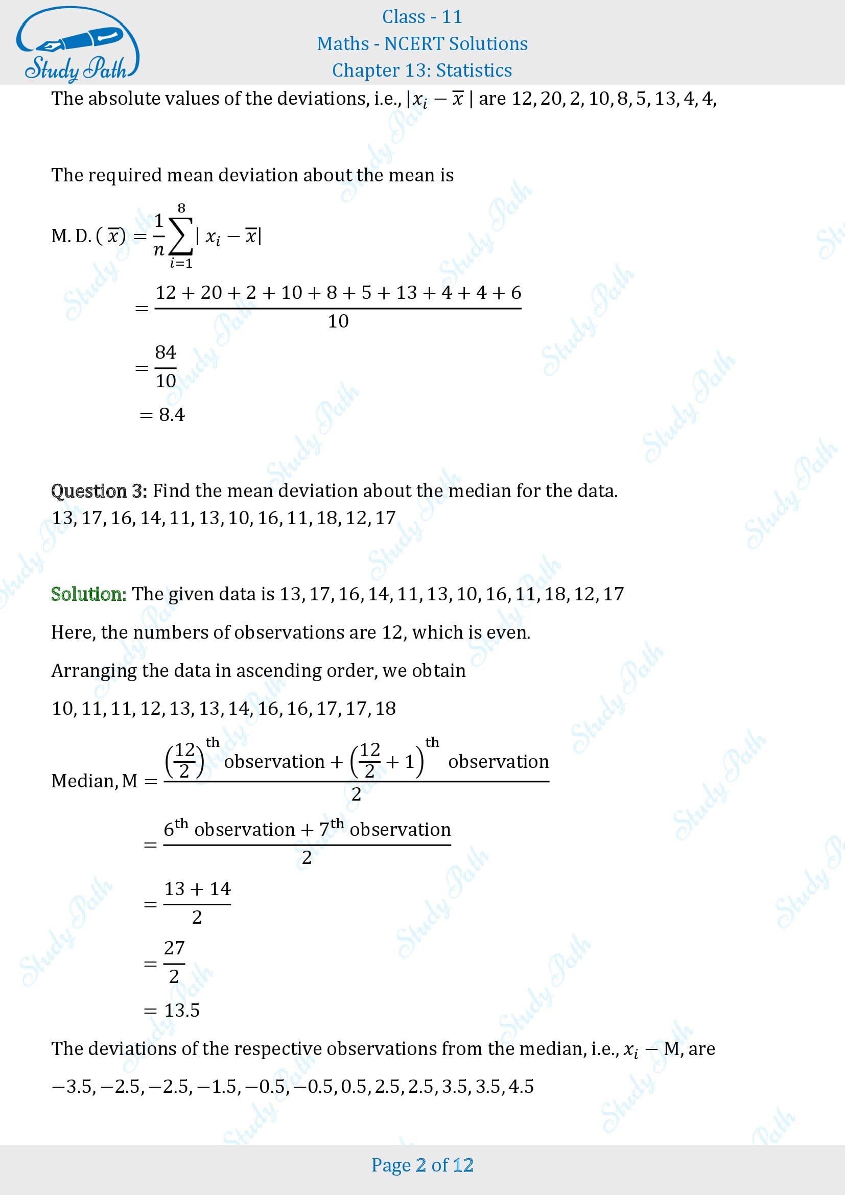 NCERT Solutions for Class 11 Maths Chapter 13 Statistics Exercise 13.1 00002