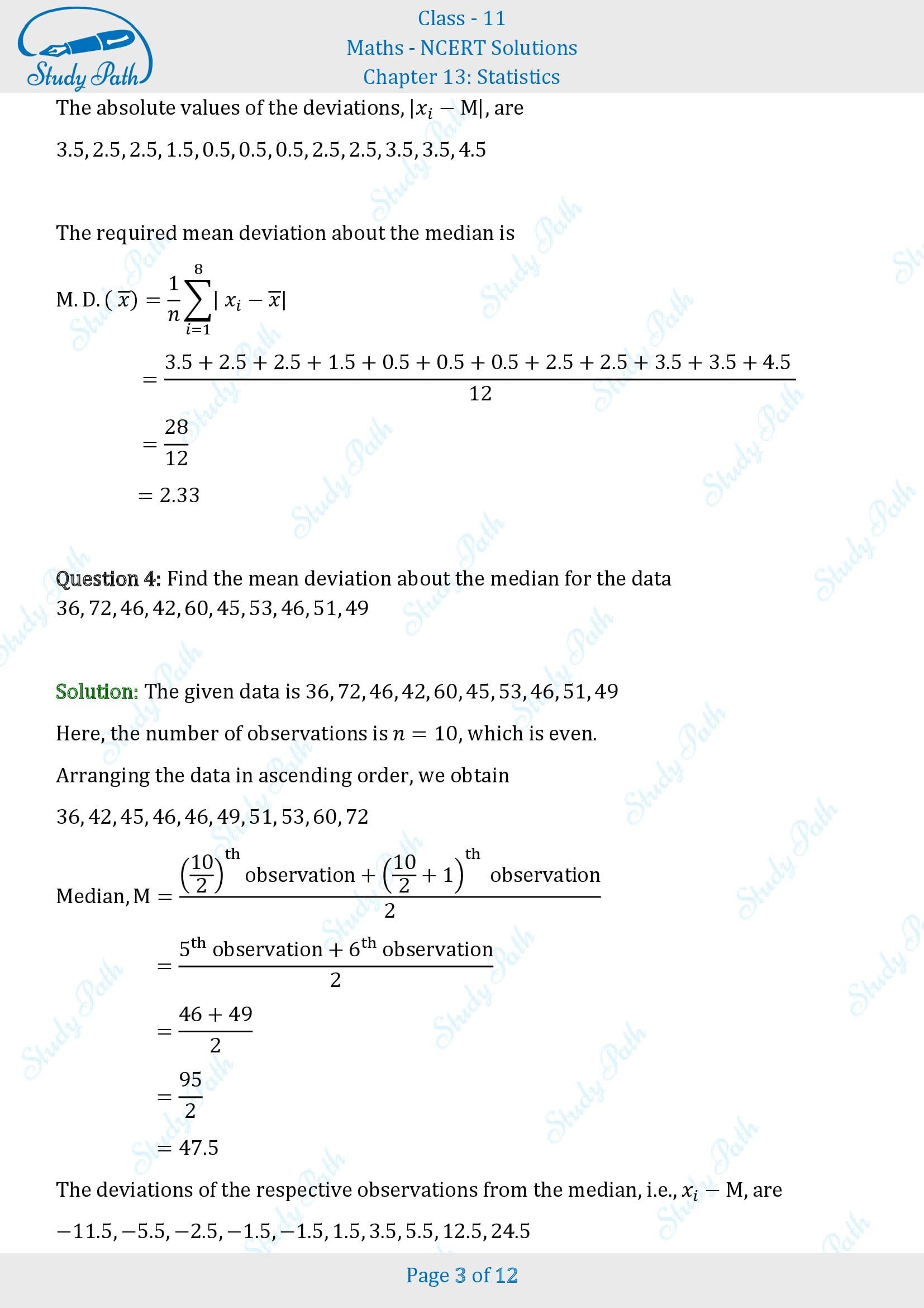 NCERT Solutions for Class 11 Maths Chapter 13 Statistics Exercise 13.1 00003