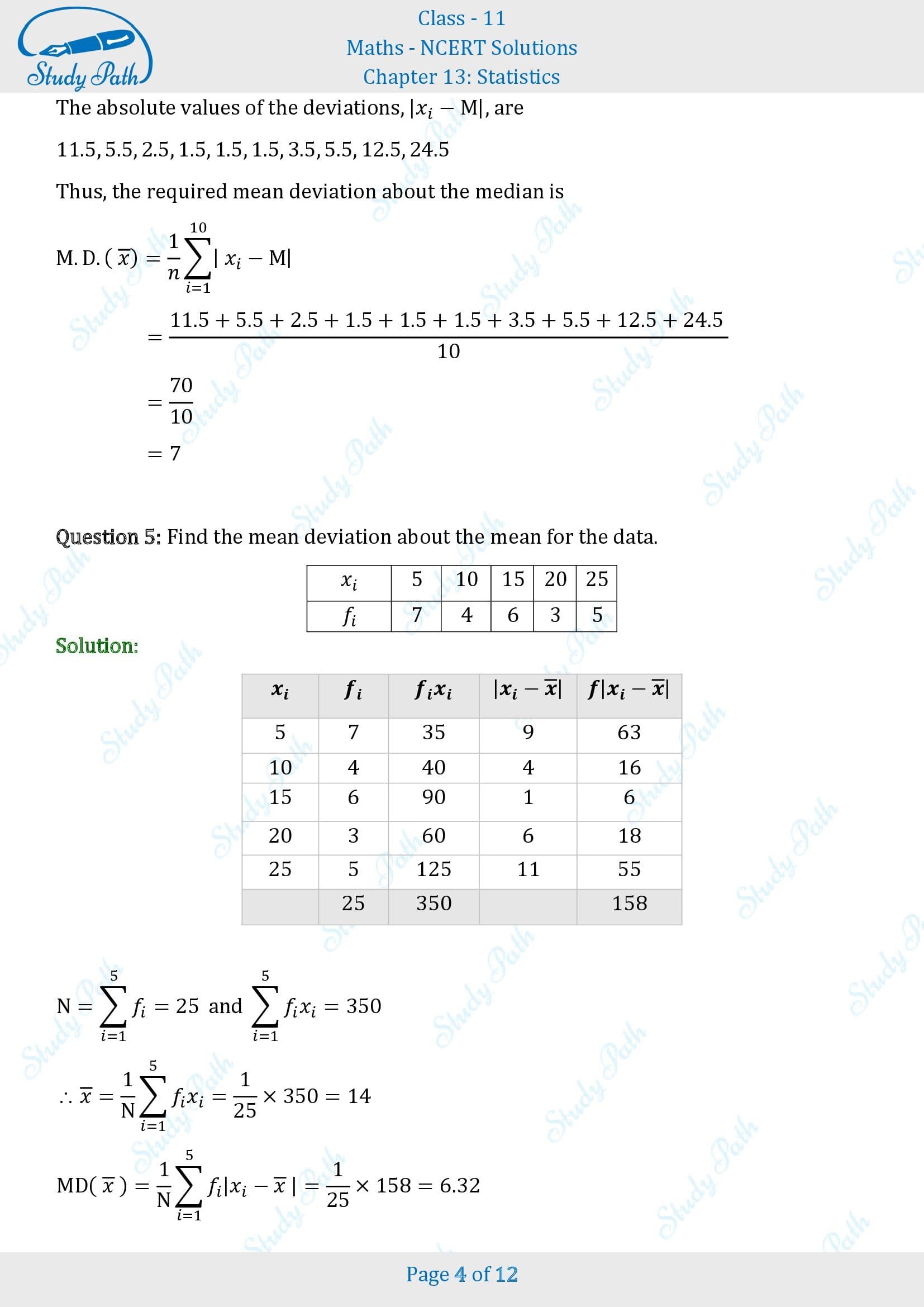 NCERT Solutions for Class 11 Maths Chapter 13 Statistics Exercise 13.1 00004