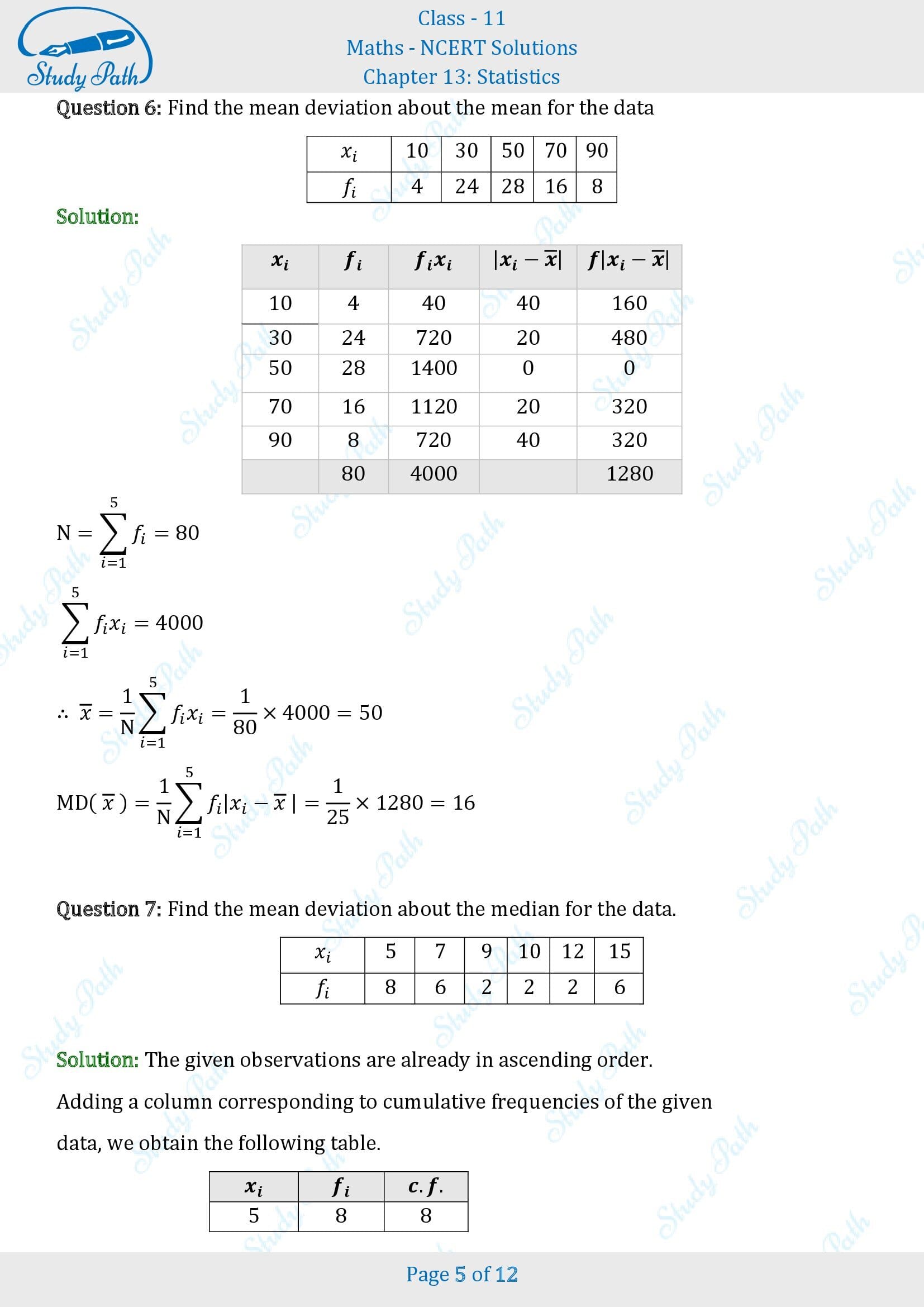 NCERT Solutions for Class 11 Maths Chapter 13 Statistics Exercise 13.1 00005