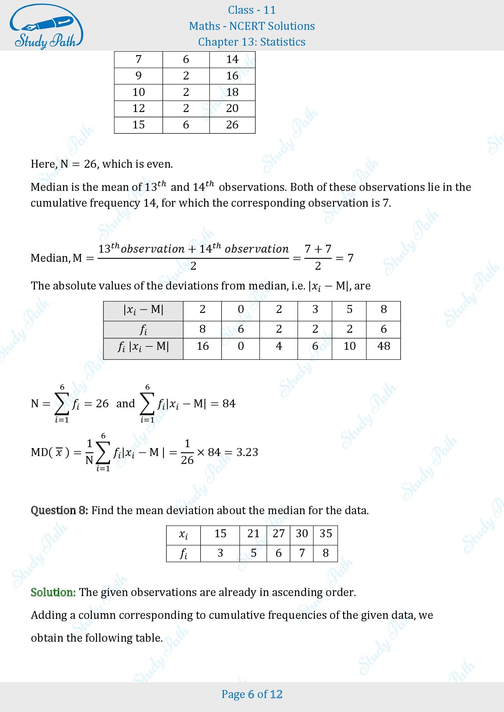 NCERT Solutions for Class 11 Maths Chapter 13 Statistics Exercise 13.1 00006