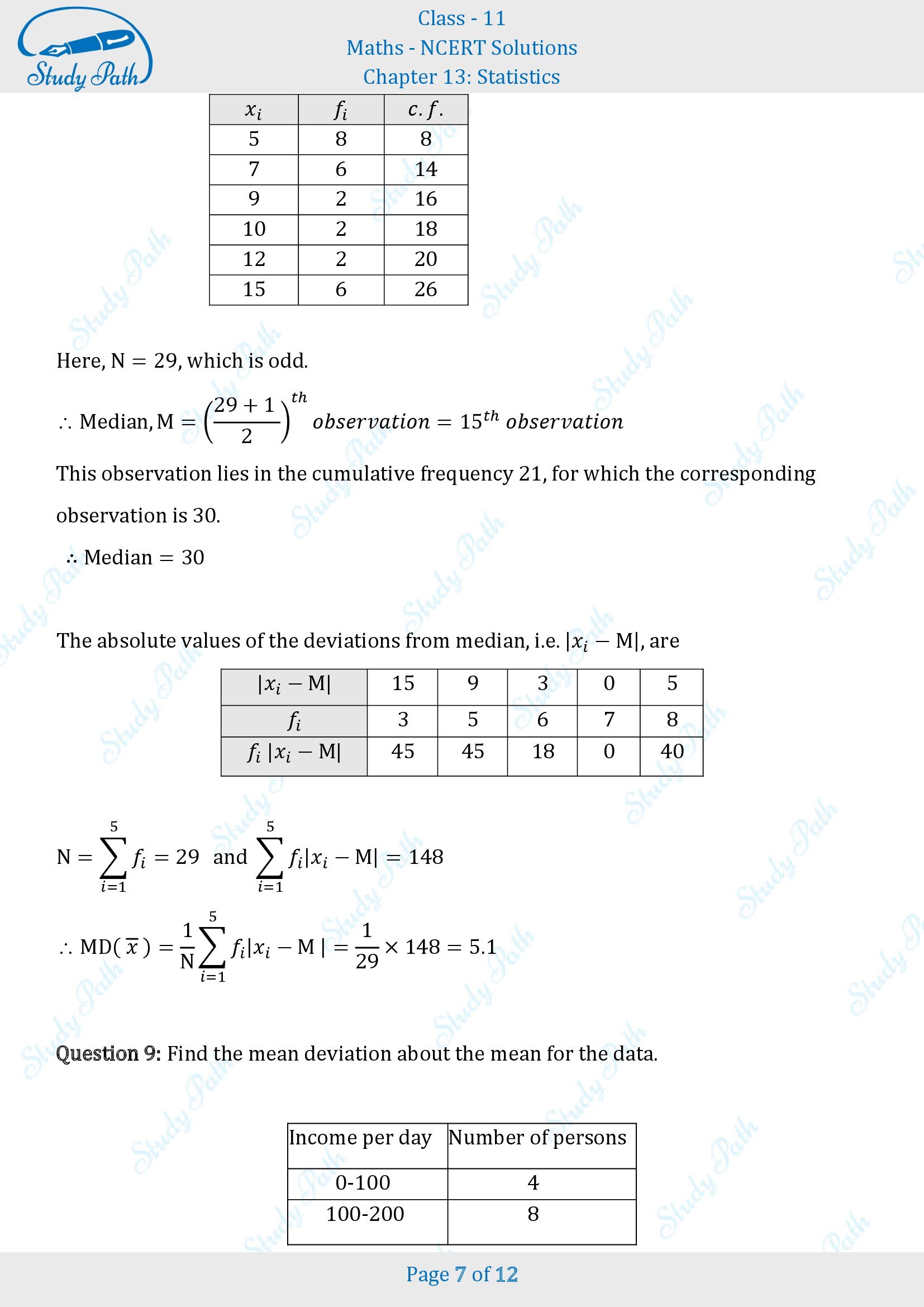 NCERT Solutions for Class 11 Maths Chapter 13 Statistics Exercise 13.1 00007