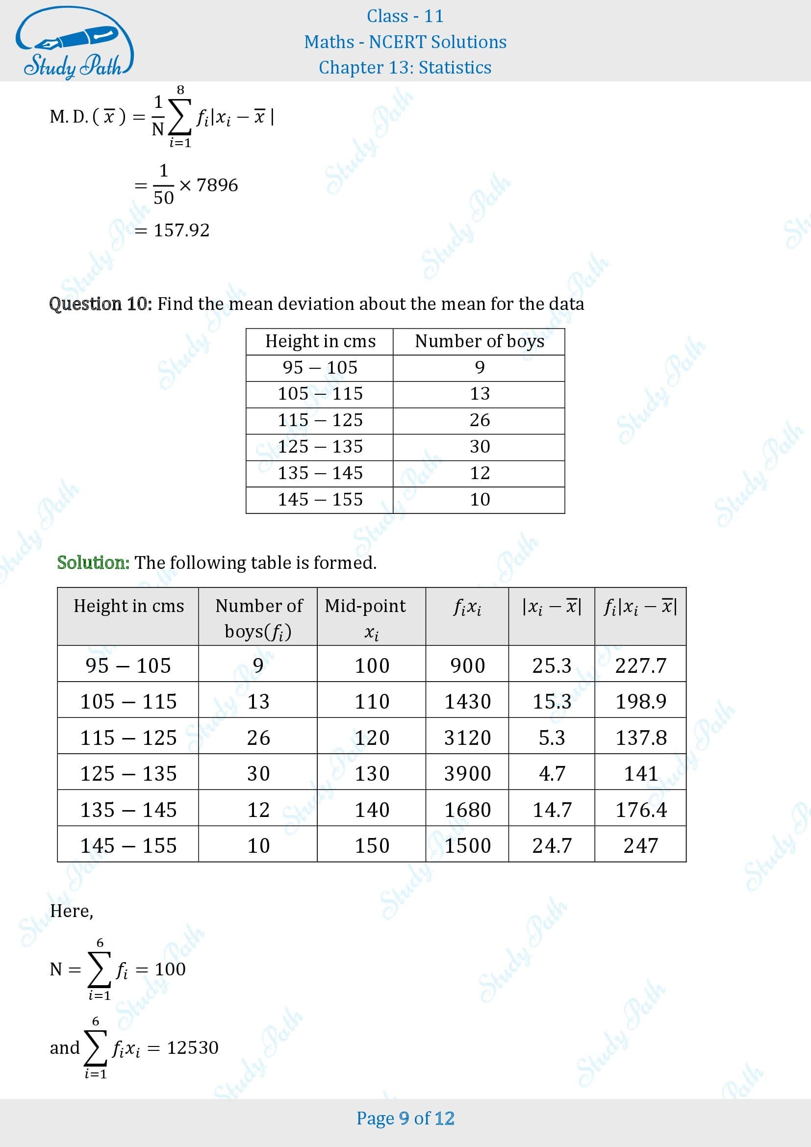 NCERT Solutions for Class 11 Maths Chapter 13 Statistics Exercise 13.1 00009