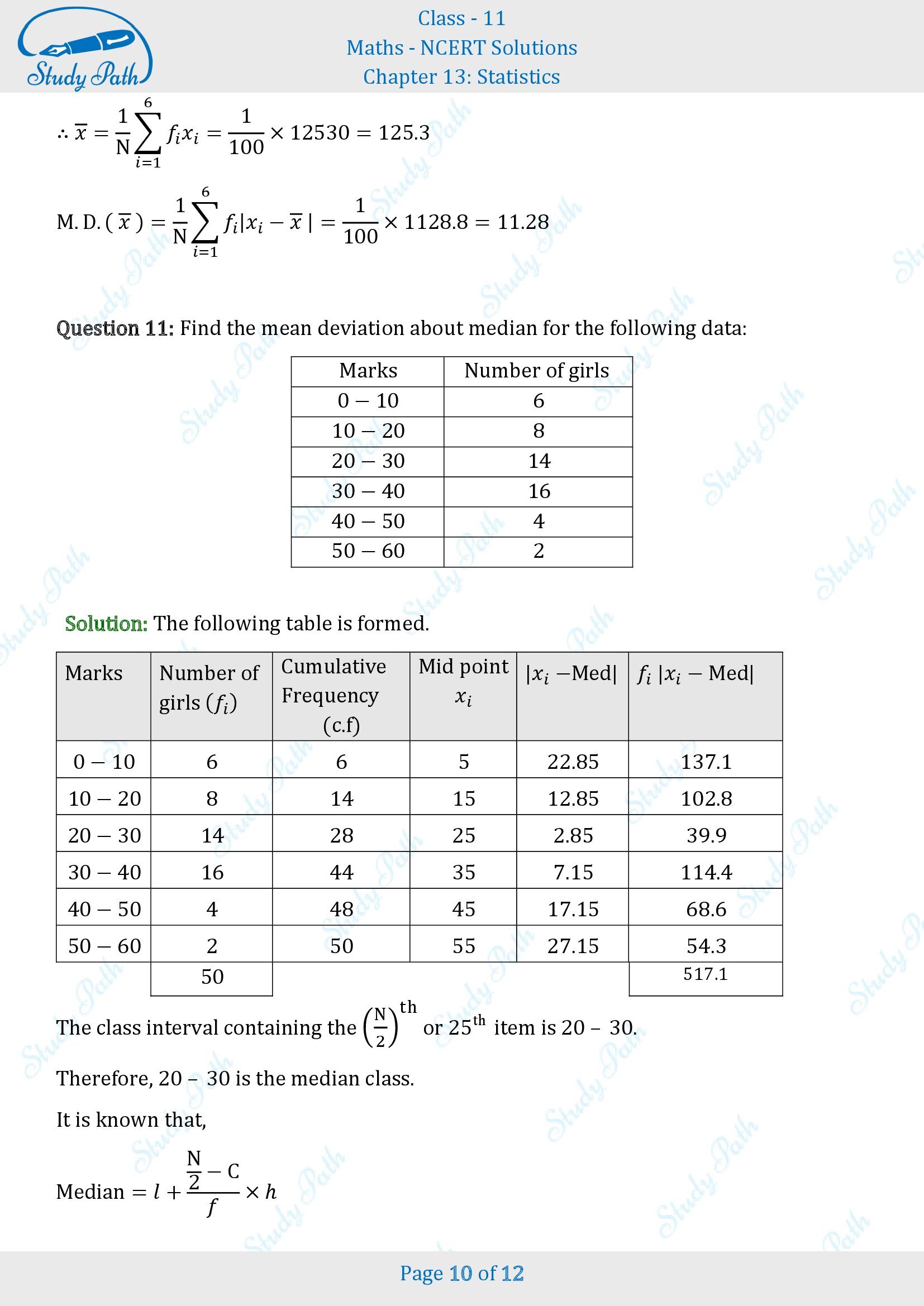 NCERT Solutions for Class 11 Maths Chapter 13 Statistics Exercise 13.1 00010