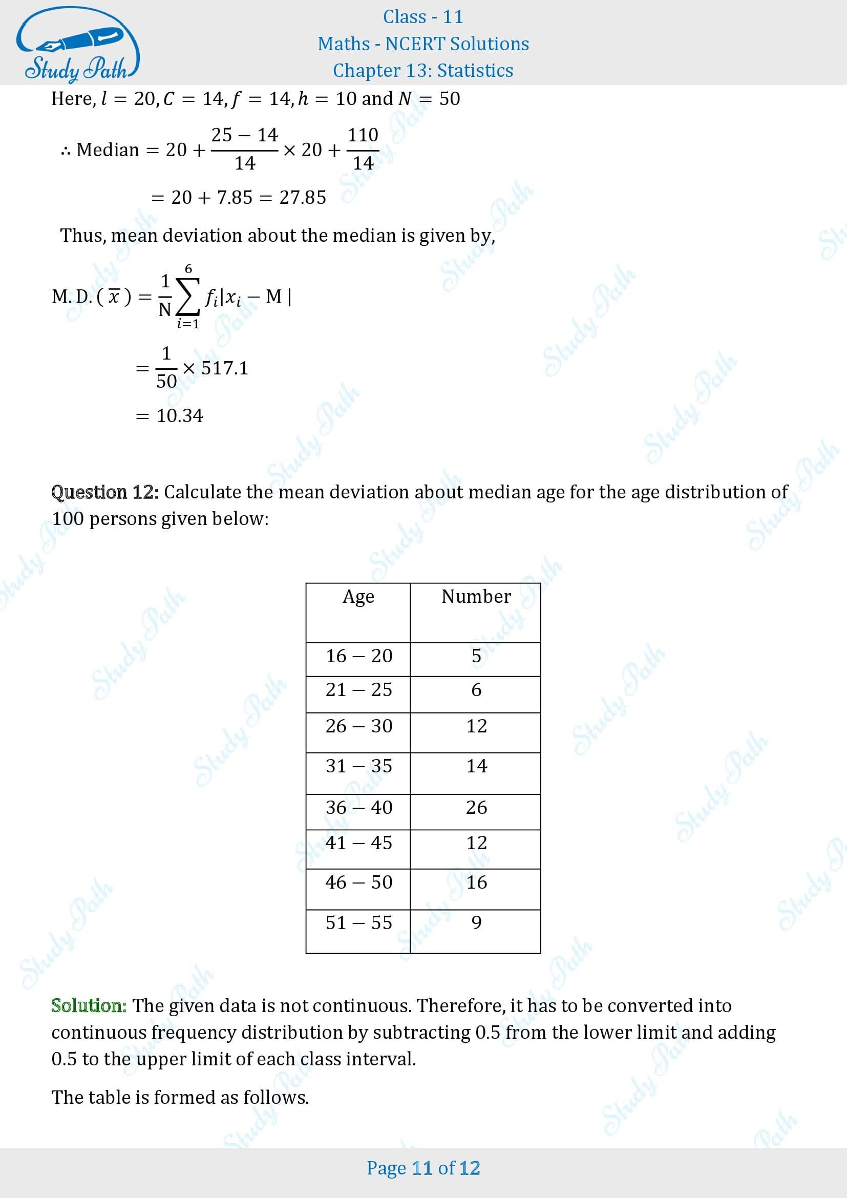 NCERT Solutions for Class 11 Maths Chapter 13 Statistics Exercise 13.1 00011