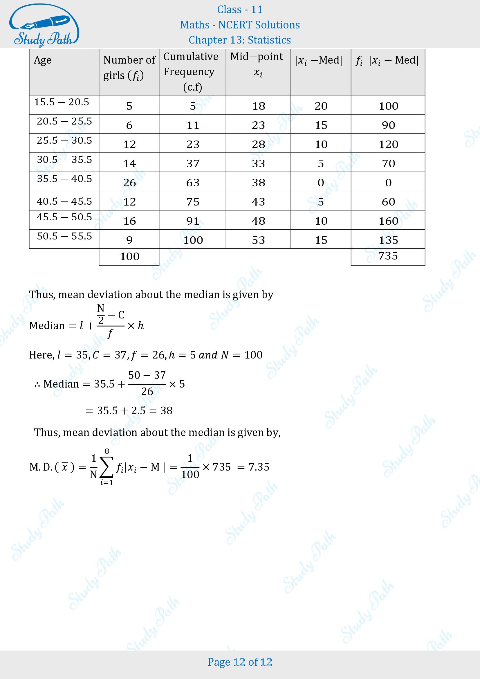 NCERT Solutions for Class 11 Maths Chapter 13 Statistics Exercise 13.1 00012