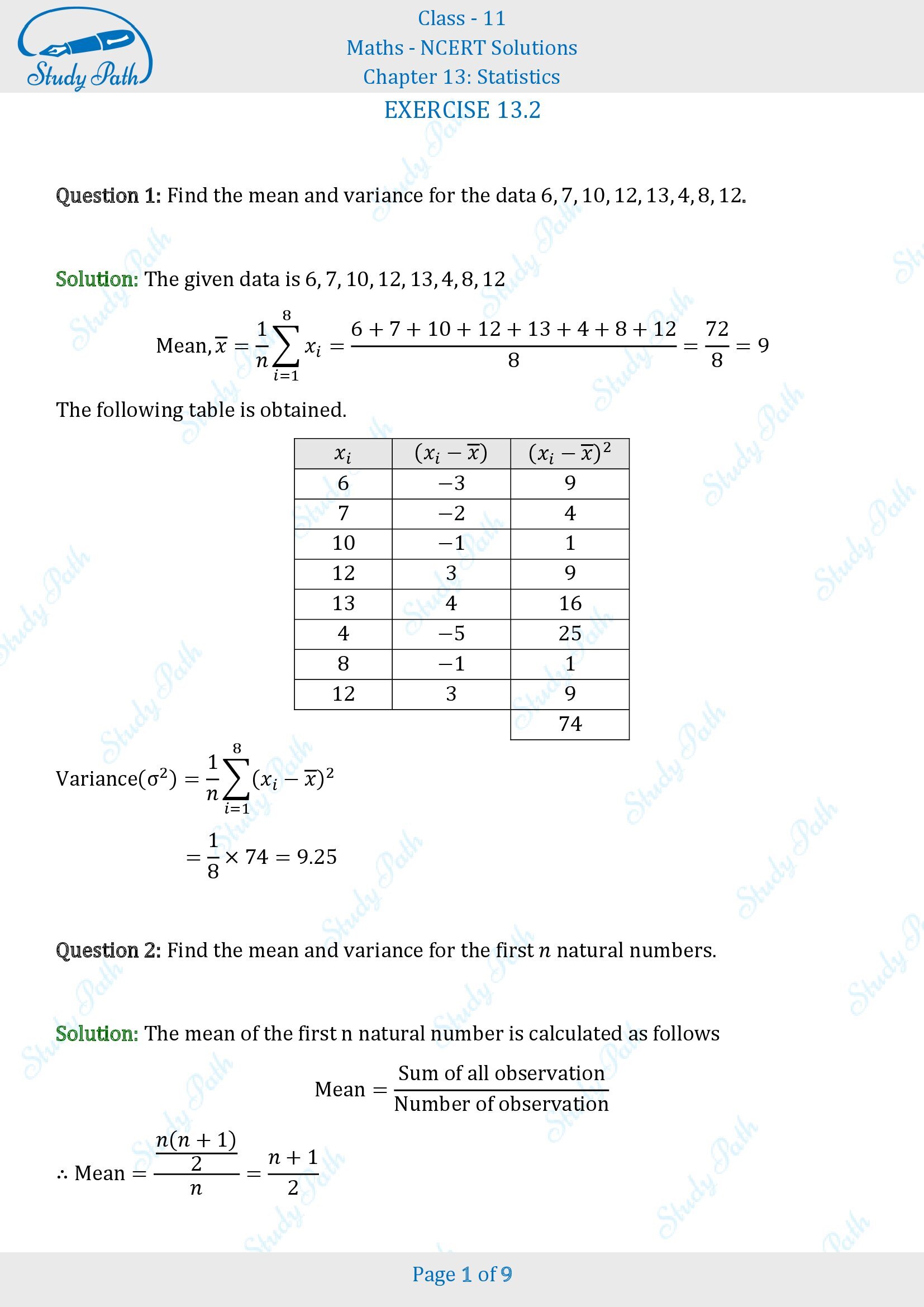 NCERT Solutions for Class 11 Maths Chapter 13 Statistics Exercise 13.2 00001