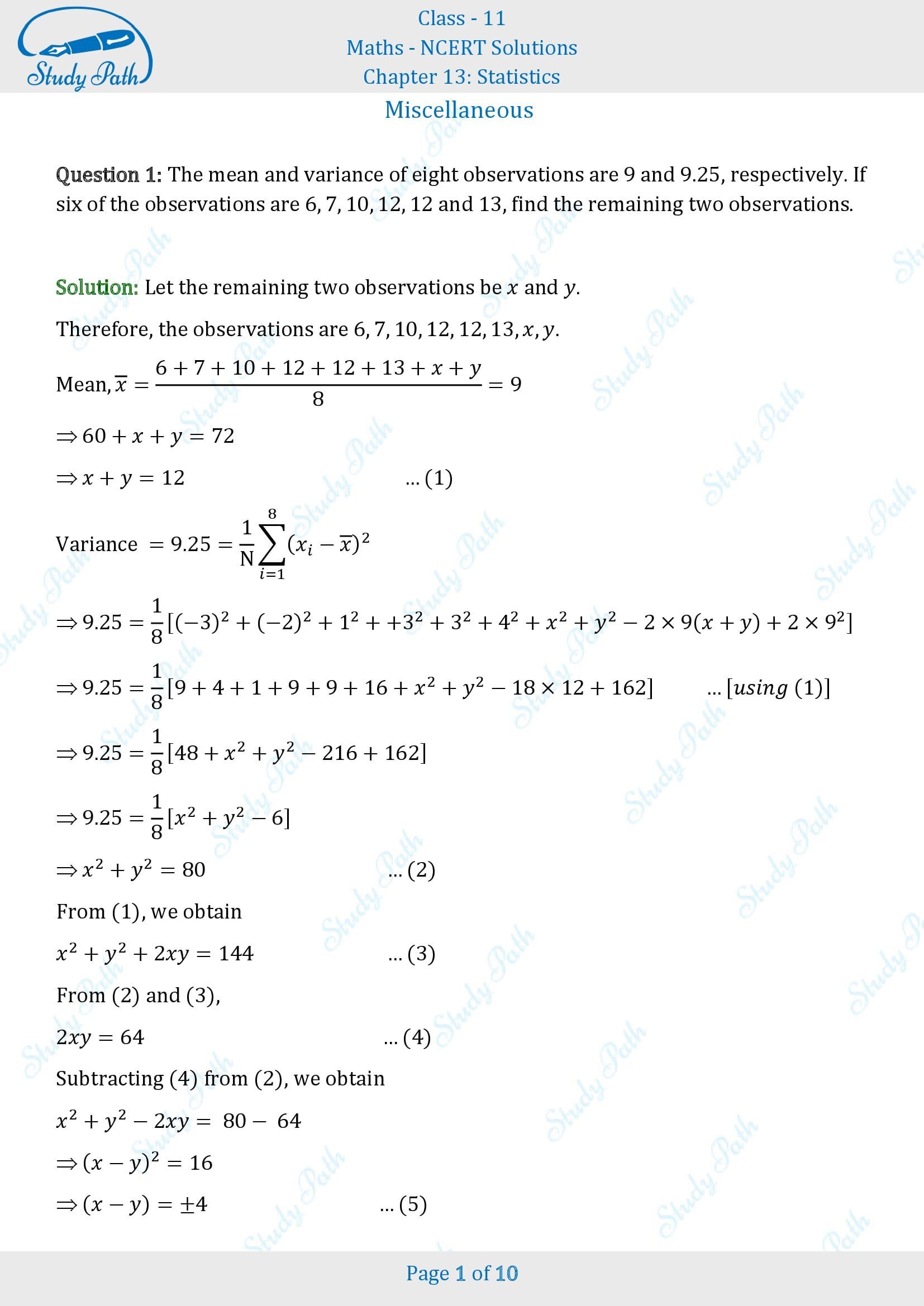 NCERT Solutions for Class 11 Maths Chapter 13 Statistics Miscellaneous 13 00001