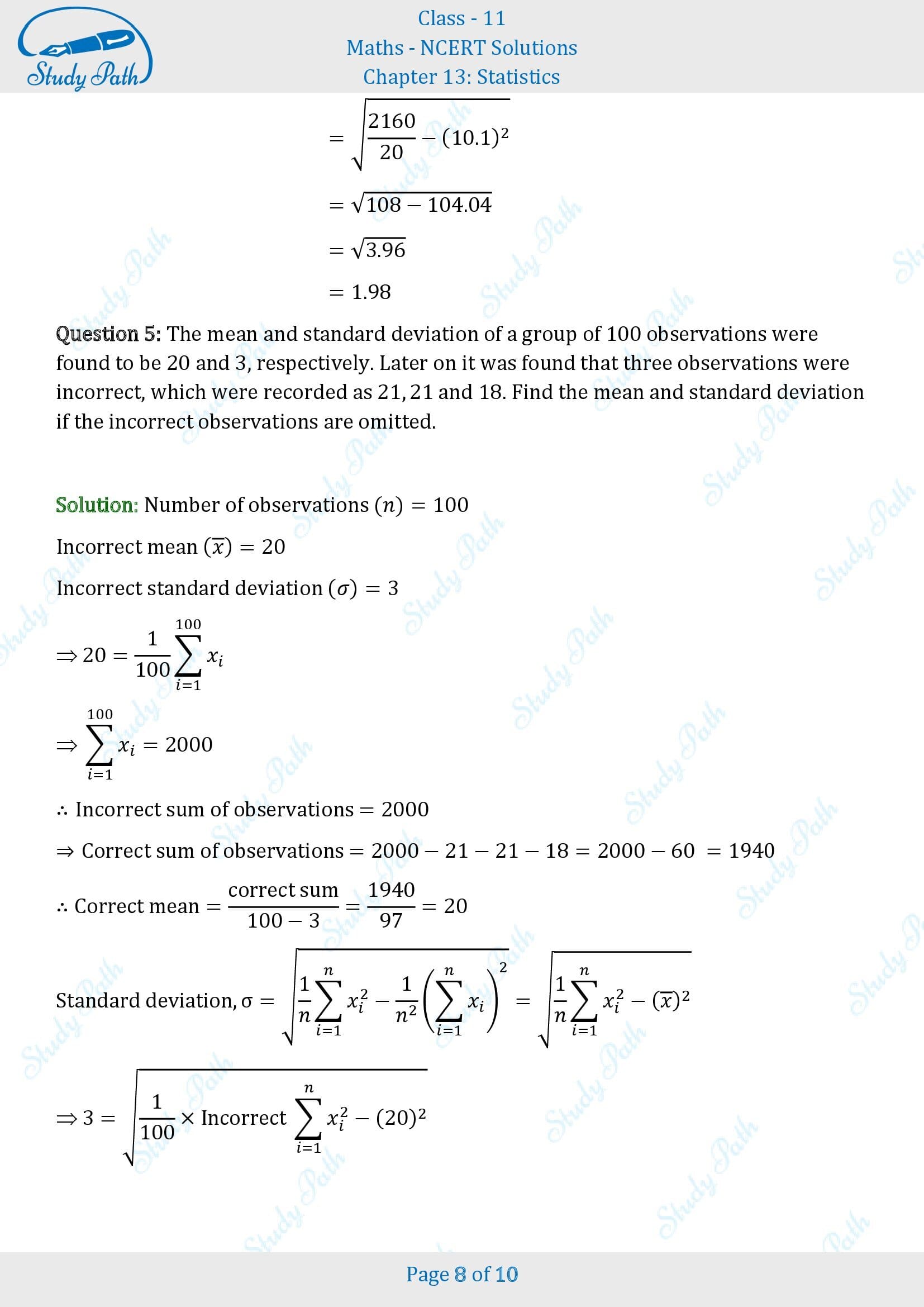 NCERT Solutions for Class 11 Maths Chapter 13 Statistics Miscellaneous 13 00008