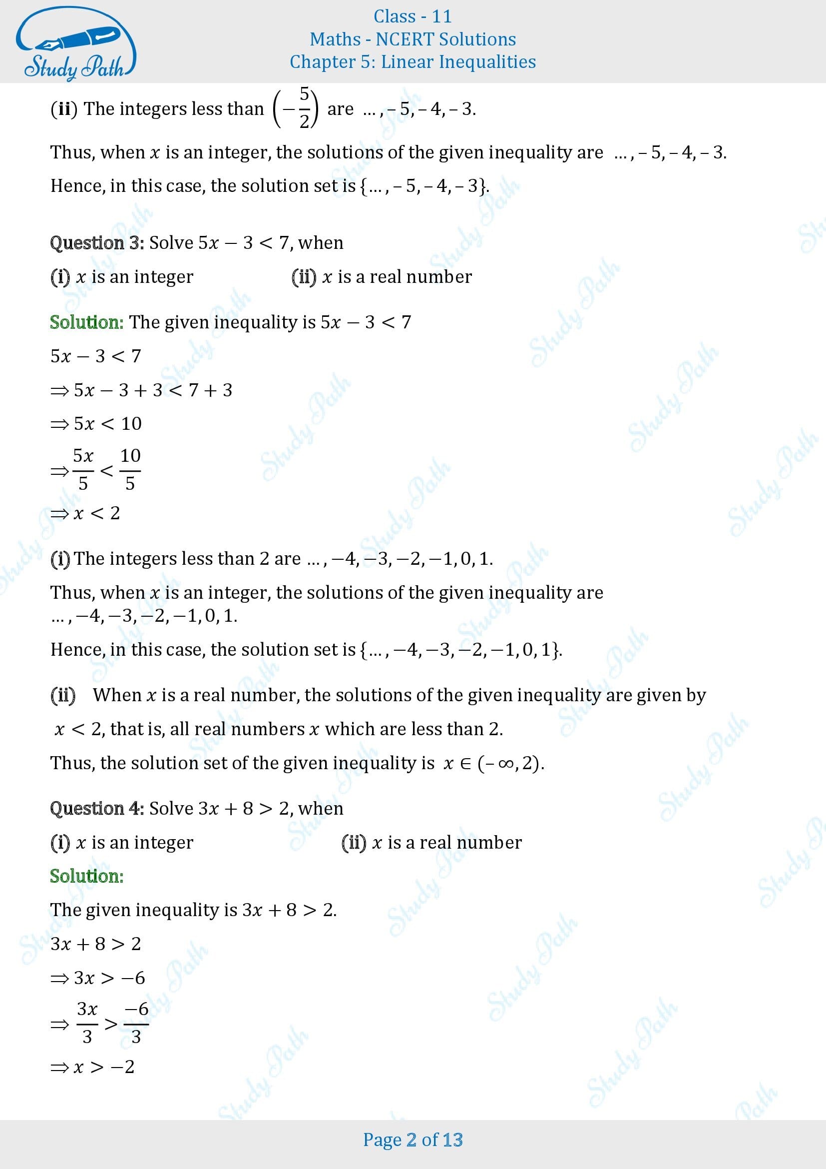 NCERT Solutions for Class 11 Maths Chapter 5 Linear Inequalities Exercise 5.1 00002