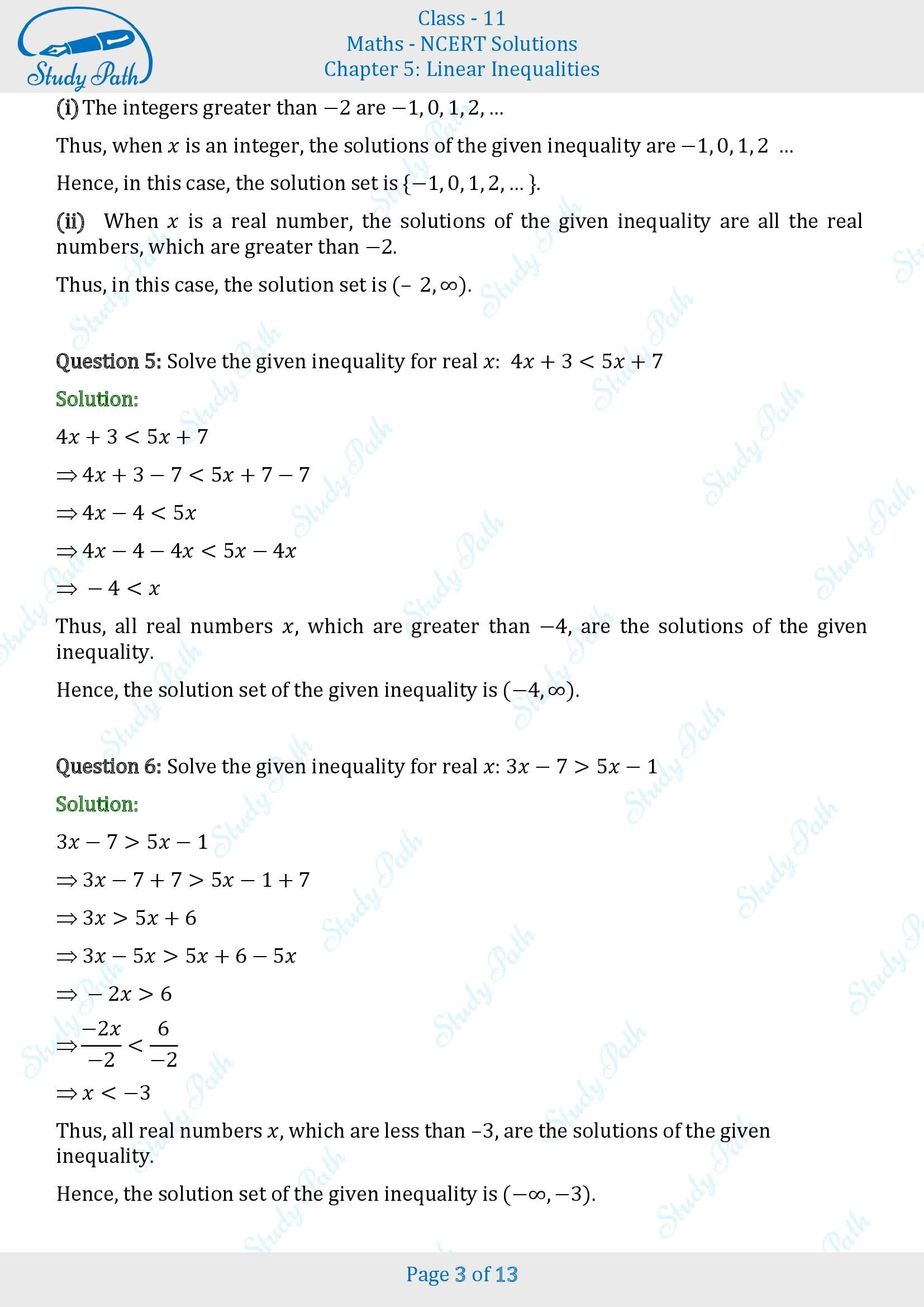 NCERT Solutions for Class 11 Maths Chapter 5 Linear Inequalities Exercise 5.1 00003