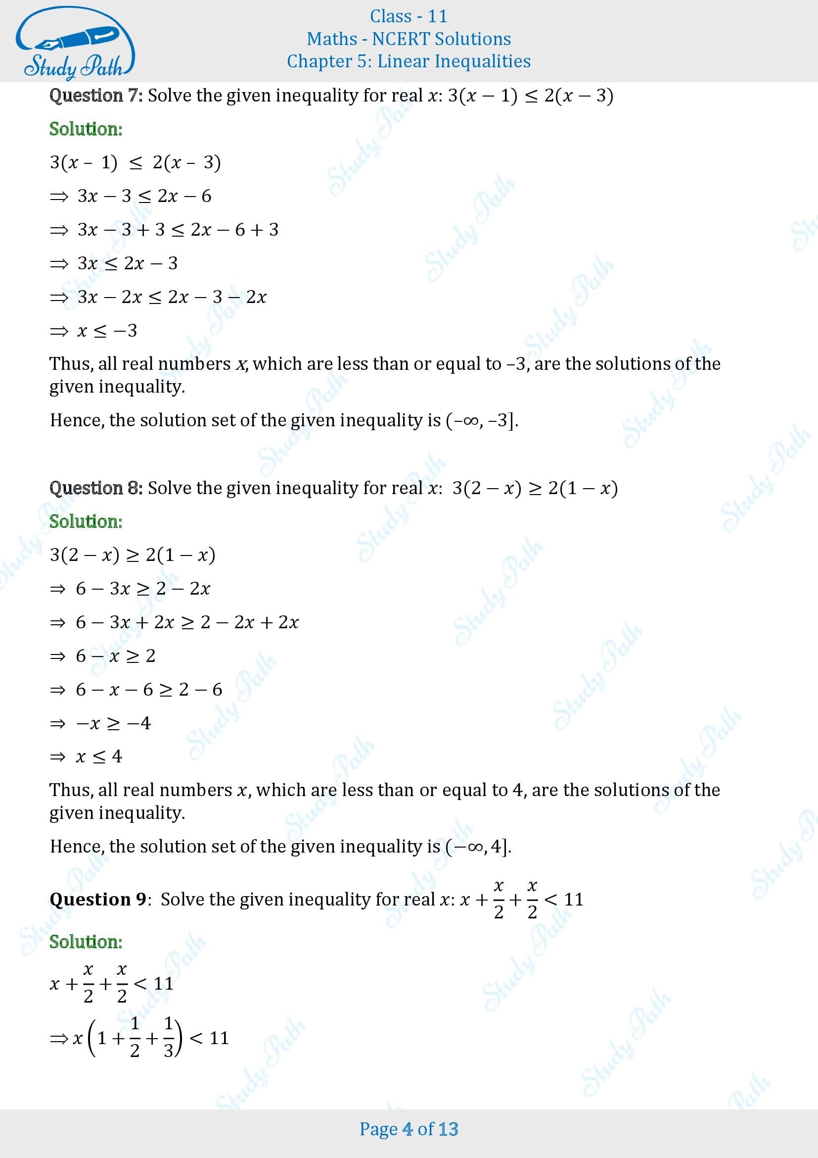 NCERT Solutions for Class 11 Maths Chapter 5 Linear Inequalities Exercise 5.1 00004