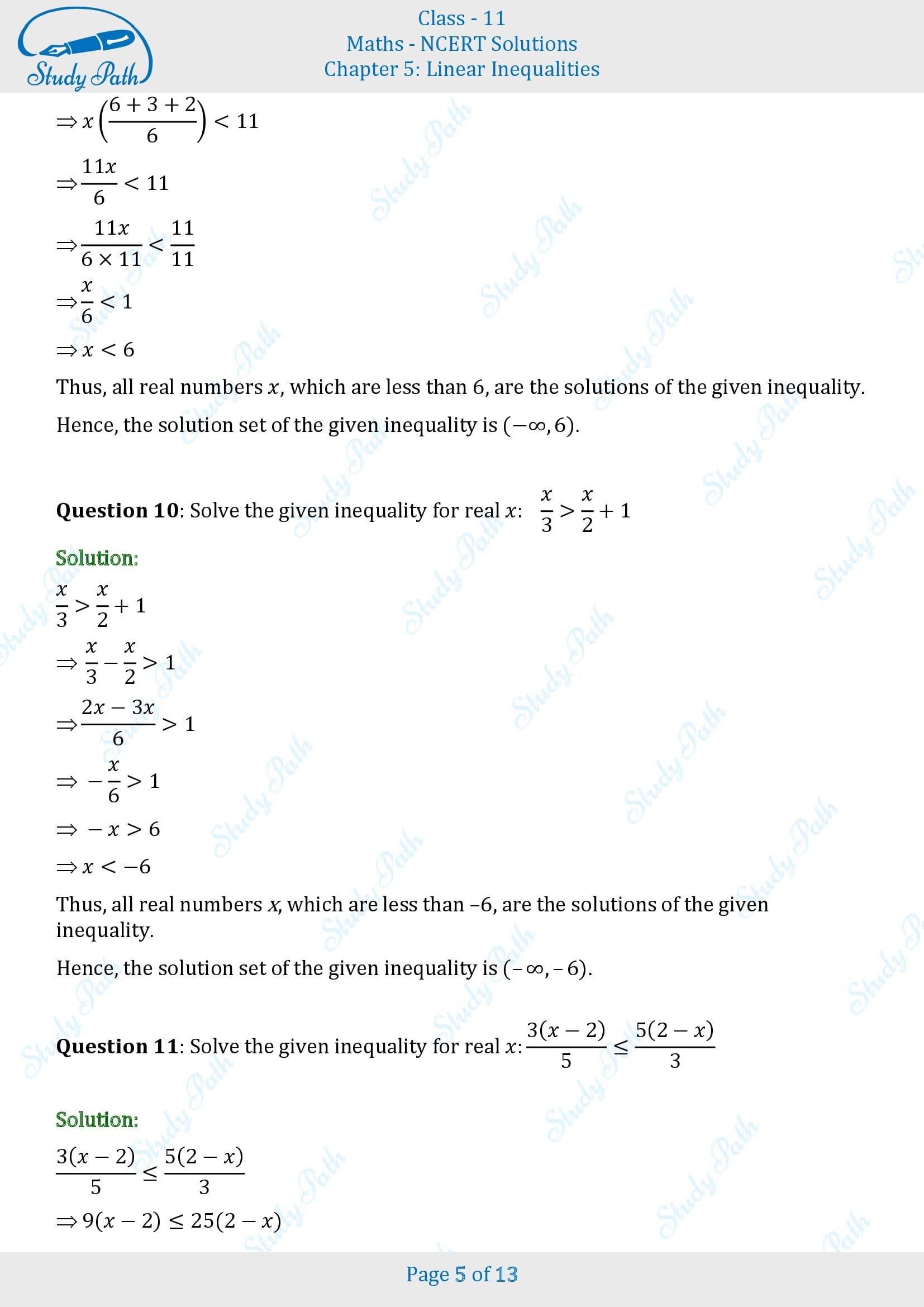 NCERT Solutions for Class 11 Maths Chapter 5 Linear Inequalities Exercise 5.1 00005