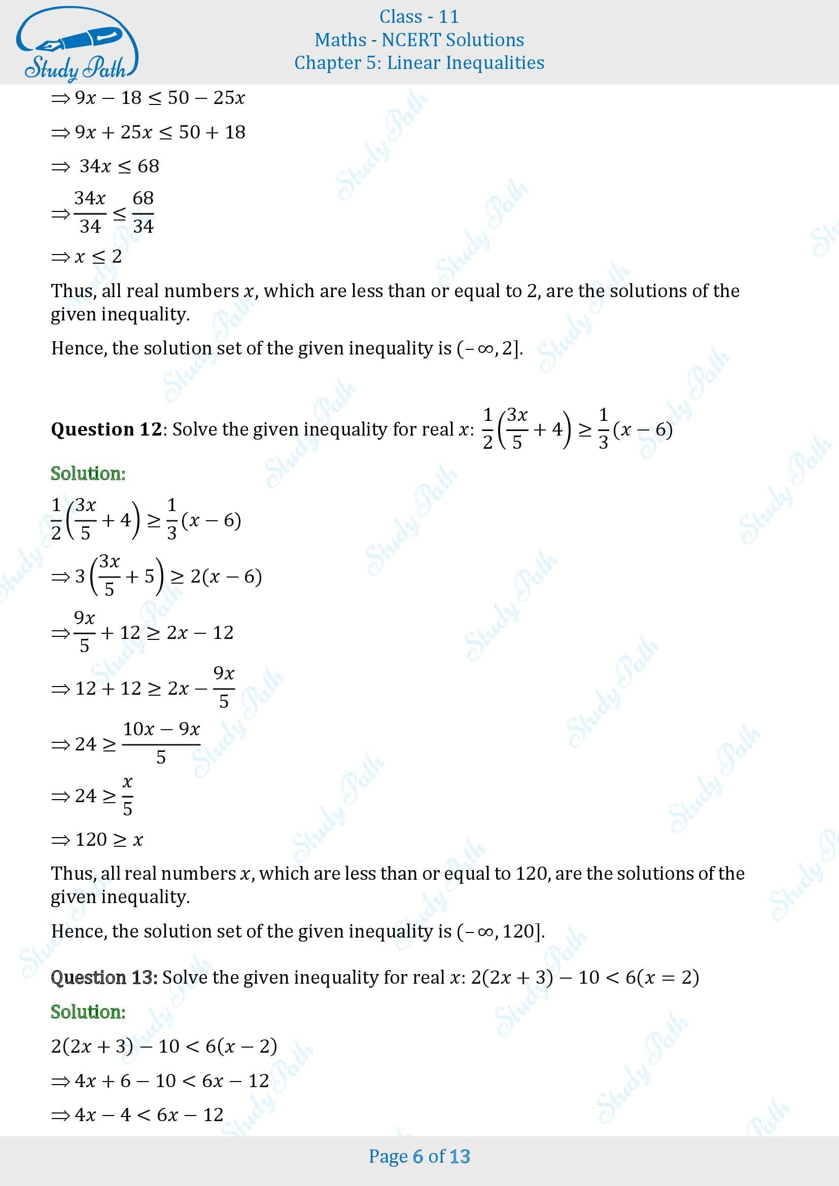 NCERT Solutions for Class 11 Maths Chapter 5 Linear Inequalities Exercise 5.1 00006