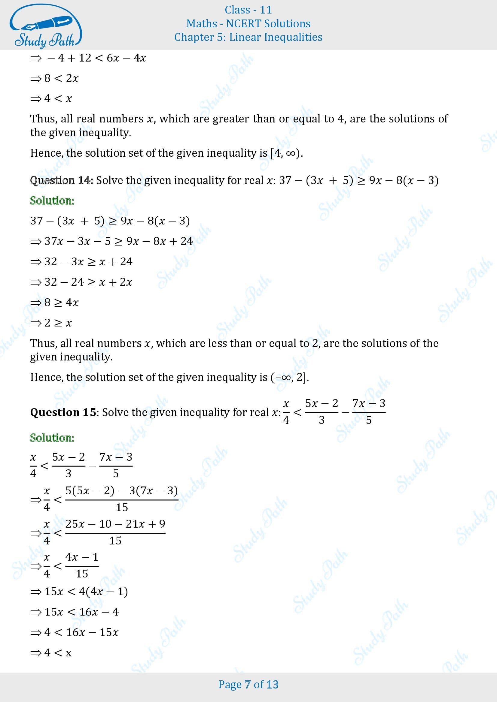 NCERT Solutions for Class 11 Maths Chapter 5 Linear Inequalities Exercise 5.1 00007