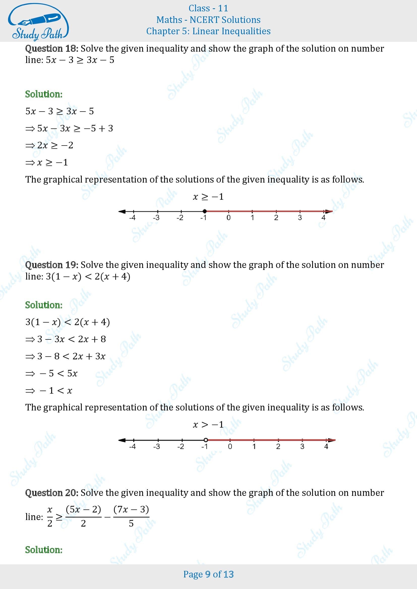 NCERT Solutions for Class 11 Maths Chapter 5 Linear Inequalities Exercise 5.1 00009