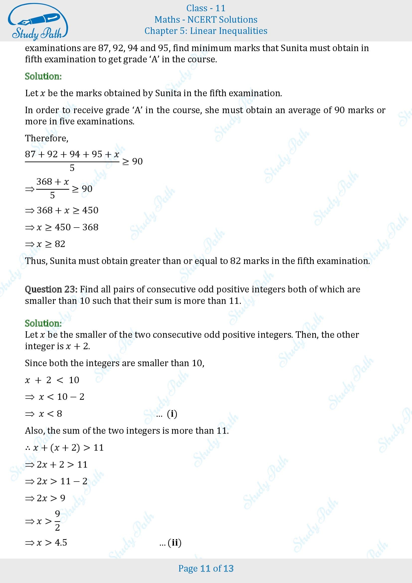 NCERT Solutions for Class 11 Maths Chapter 5 Linear Inequalities Exercise 5.1 00011